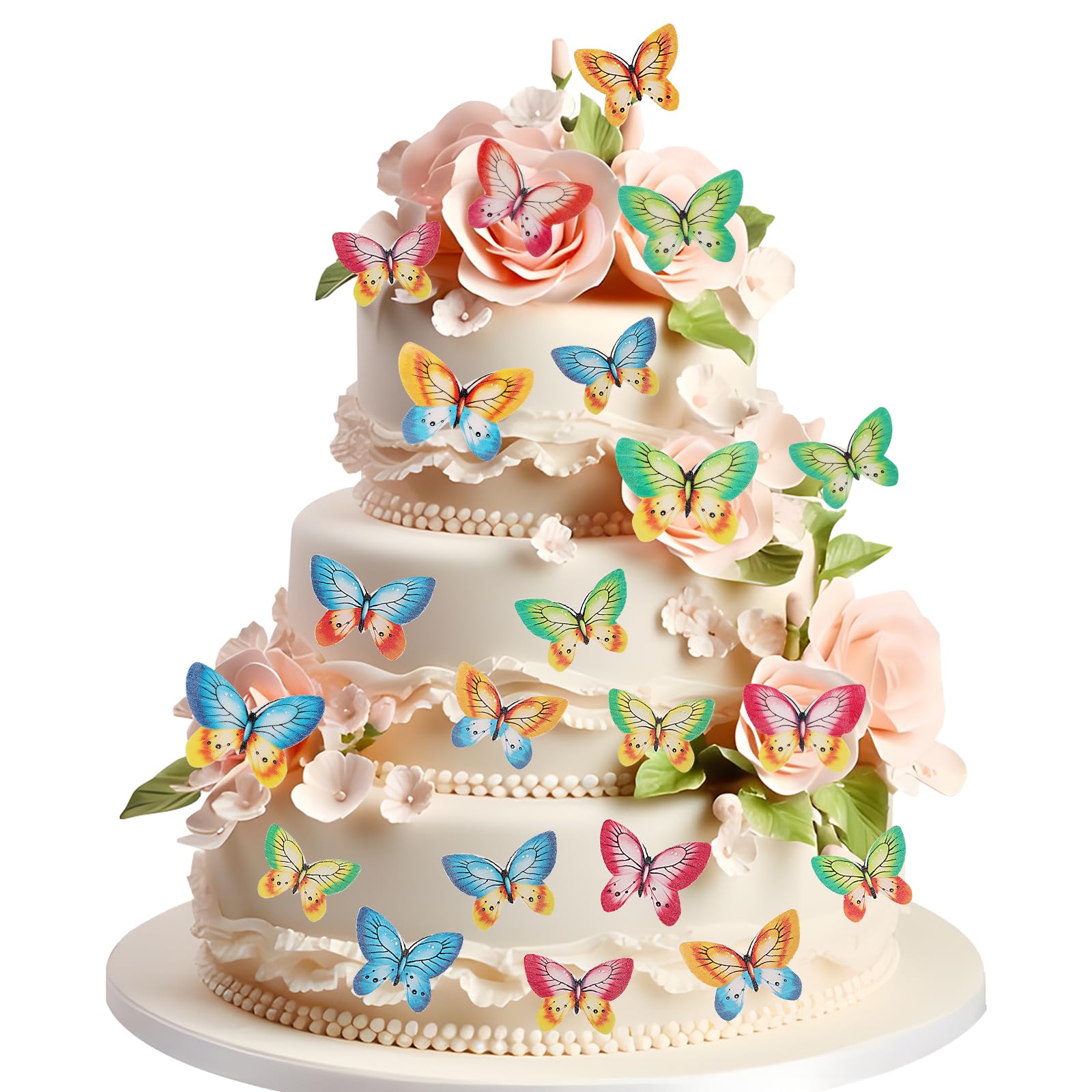 48Pcs Multicolor Butterfly Cake Toppers,Y2K Edible Personalized Cake Decorations for Kids,Wafer Paper Sticky Rice Paper Cake Topper for Jungle Party Baby Shower Birthday Party (Mixed Colour Butterfly)