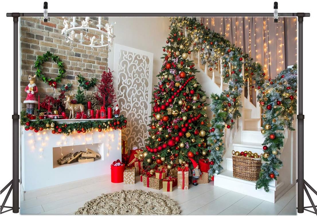 AIIKES10x8FT Christmas Backdrops for Photography Fireplace Christmas Photography Background Indoors Xmas Tree Gift Holiday Party Decoration Christmas Photo Backdrops Studio Booth Props 11-752