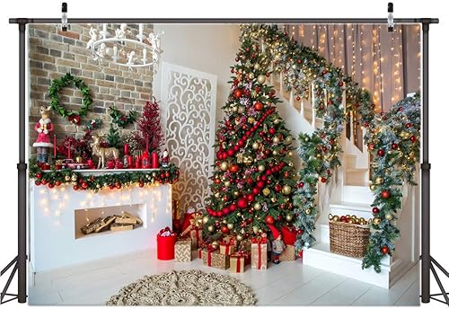 Miniatura 7 de AIIKES Fondos de Navidad de 15 x 10 pies para fotografía, chimenea, fondo de fotografía de Navidad en interiores, regalo de árbol de Navidad,