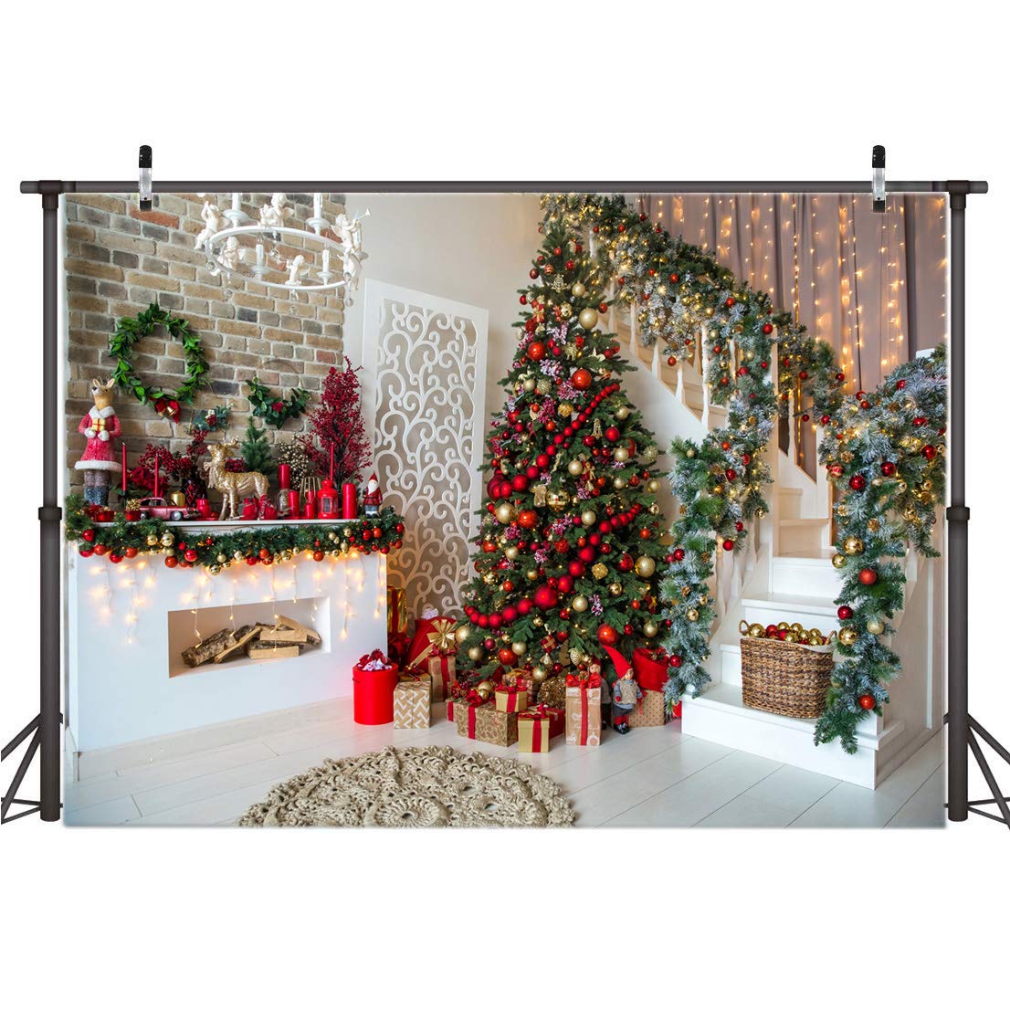 AIIKES10x8FT Christmas Backdrops for Photography Fireplace Christmas Photography Background Indoors Xmas Tree Gift Holiday Party Decoration Christmas Photo Backdrops Studio Booth Props 11-752