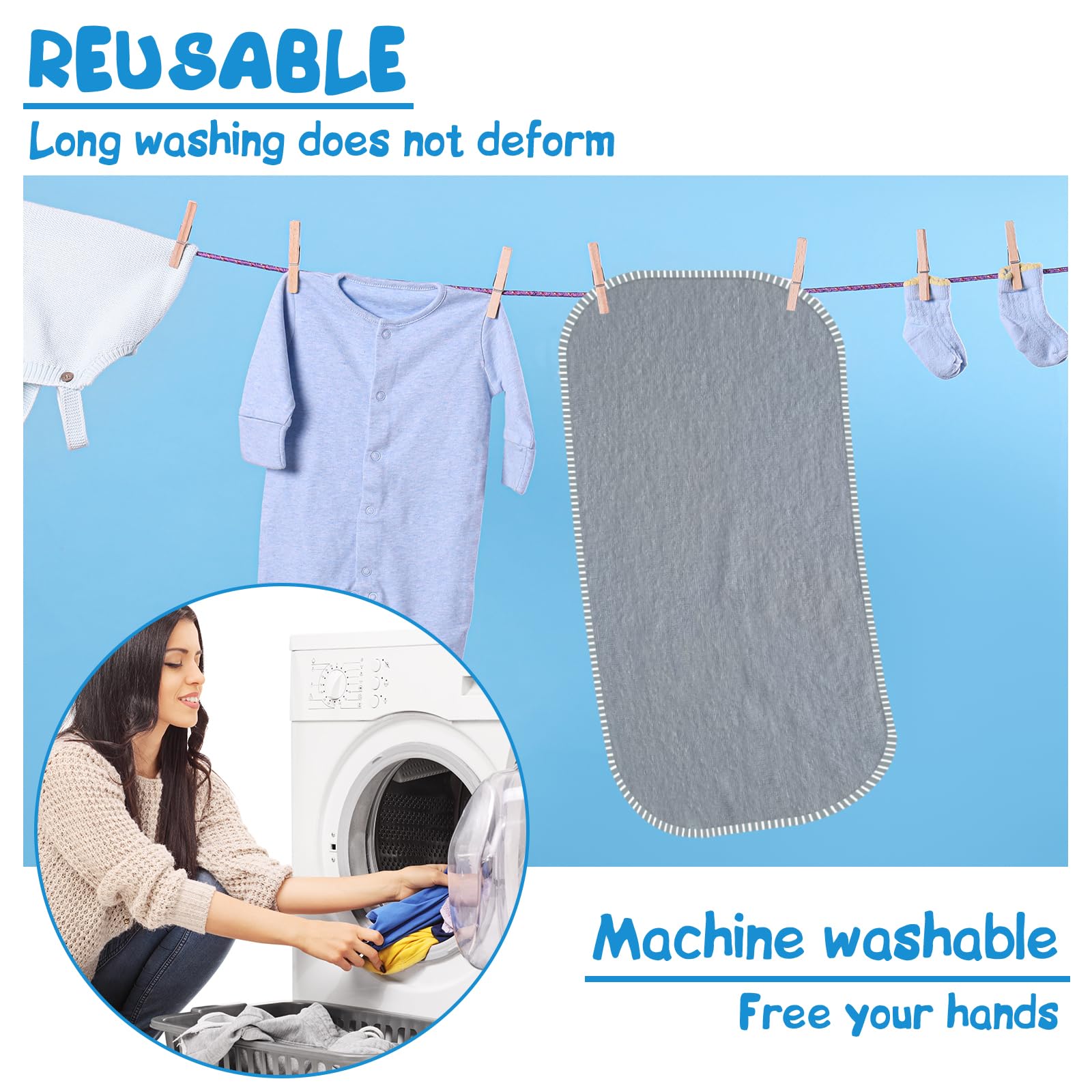 Cambiador impermeable para bebé (paquete de 3) – lavable reutilizable cambiador cubierta cubierta forro doble, pañales portátiles, línea gris