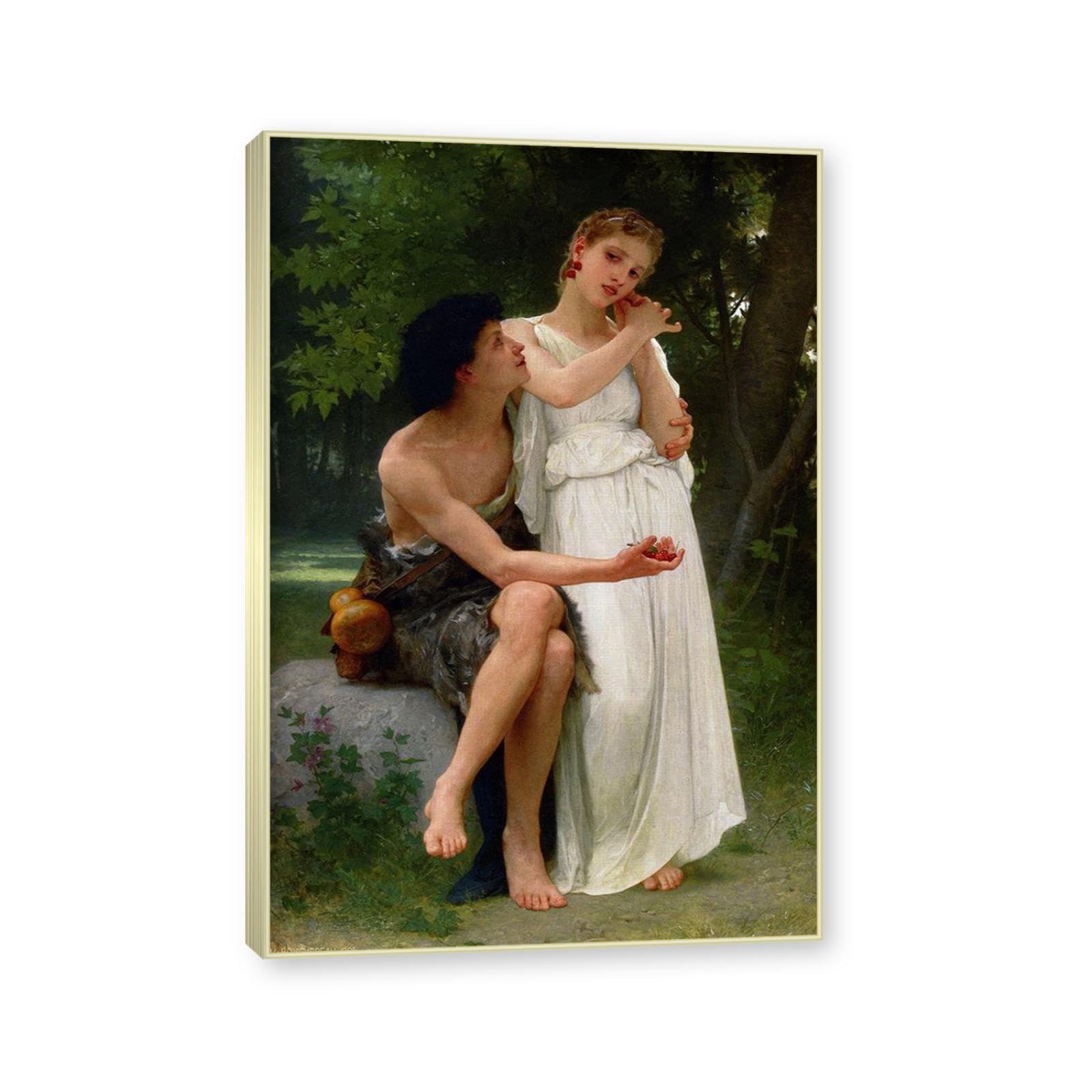 NHLDZYH Szampańska złota rama. William Adolphe Bouguereau druk artystyczny, (Twoje pierwsze klejnoty), słynna reprodukcja obrazów, neoklasyczna sztuka ścienna, dekoracja ścienna do kuchni, sypialni