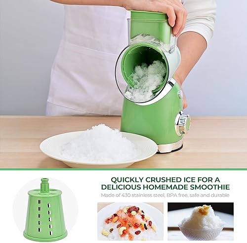 Miniatura 3 de SUSTEAS Rallador rotativo de queso con asa, cortador de verduras con 6 cuchillas intercambiables, succión reforzada, fácil de limpiar, picador de