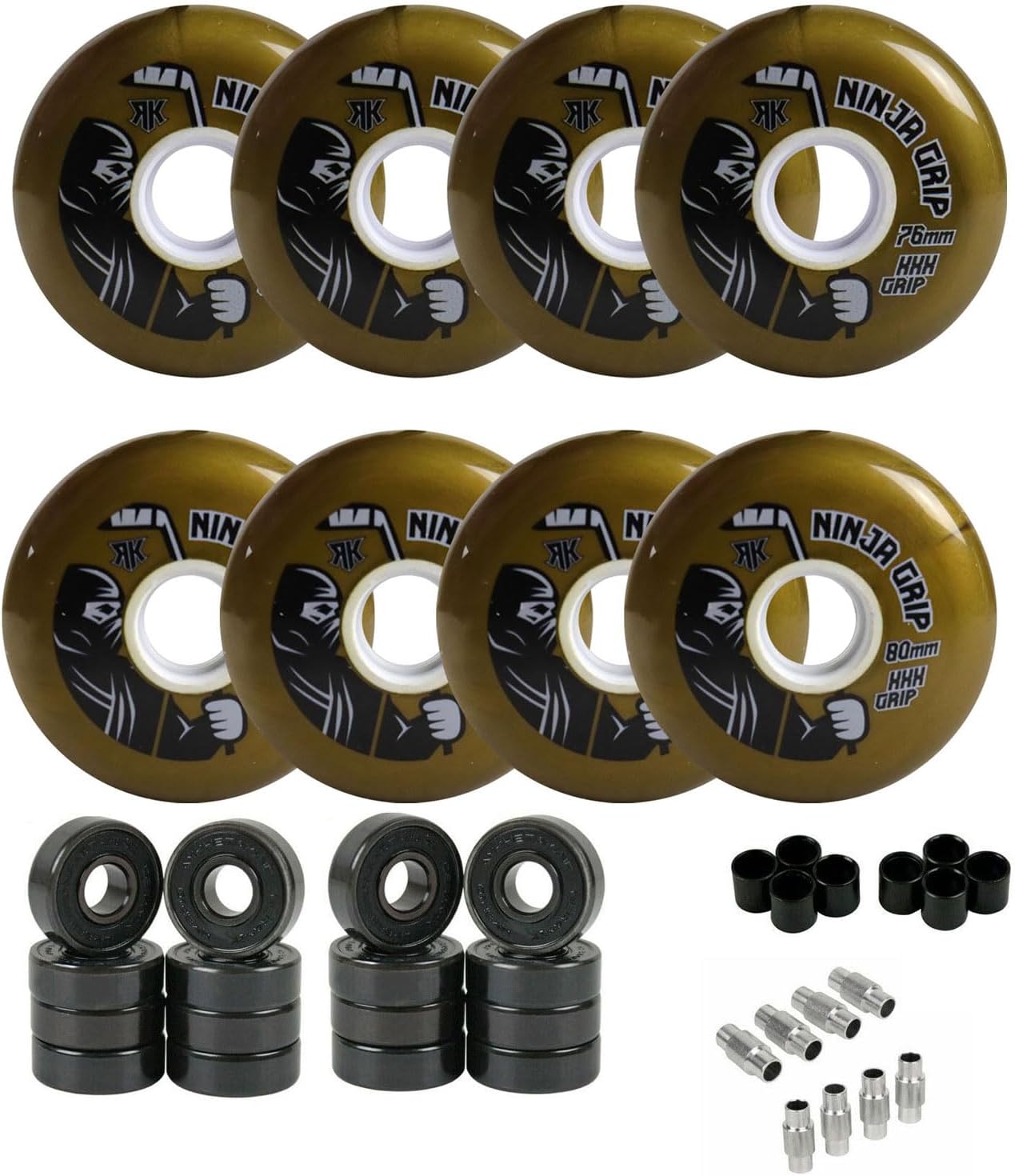 Rink Rat Roller Hockey Wheels Ninja Grip 76mm / 80mm Hilo XXX Grip Gold with Hybrid Ceramic Bearings