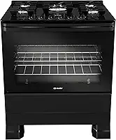 Fogão Mueller 5 bocas Preto com Mesa de Vidro e Tripla Chama Bivolt MFV5BF
