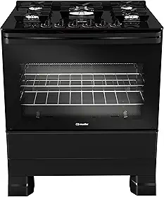 Fogão Mueller 5 bocas Preto com Mesa de Vidro e Tripla Chama Bivolt MFV5BF