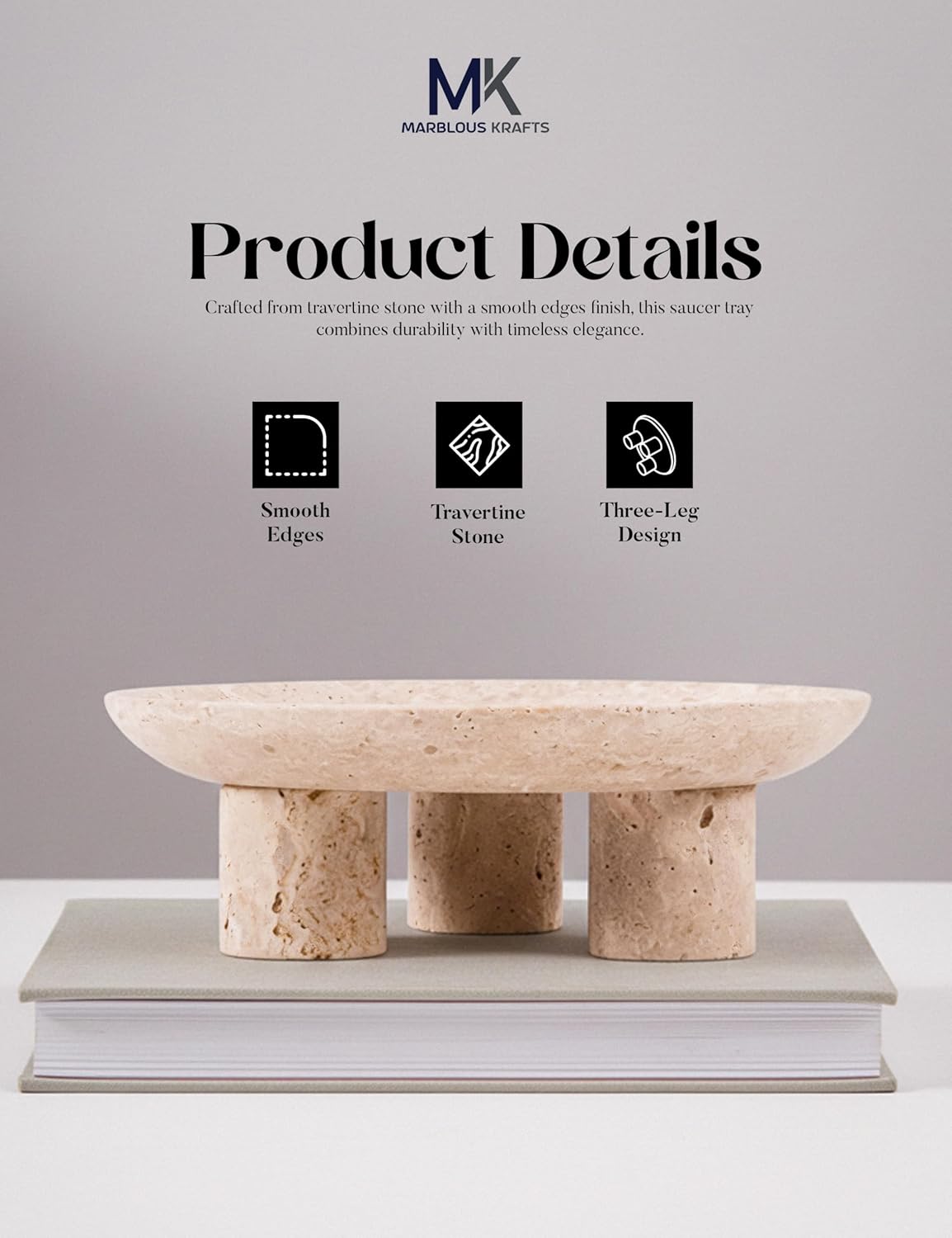 Travertine Marble Decorative Tray for Vanity Organizer, Perfume Display and Jewelry Storage, Perfect Bathroom Countertop Decor