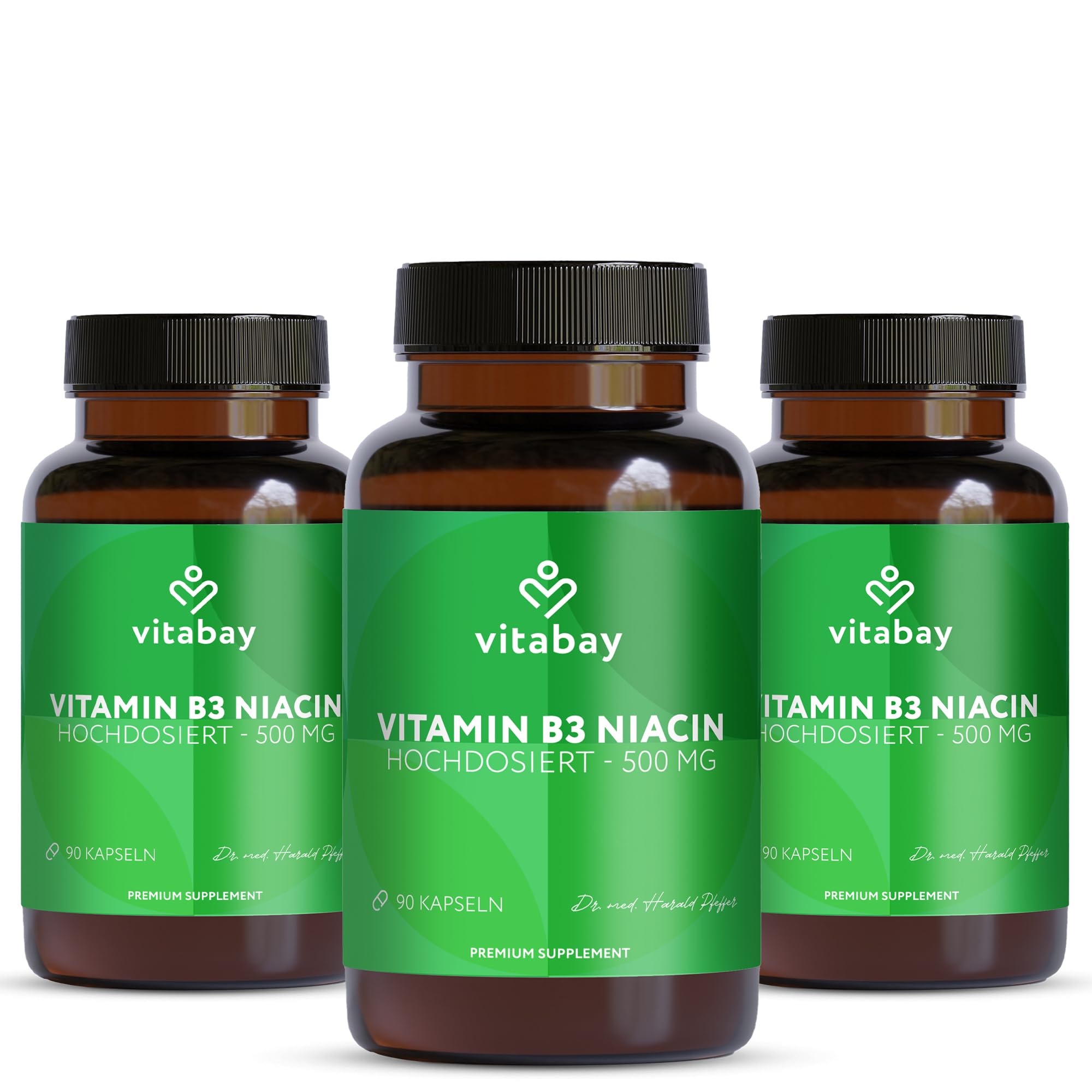 Vitabay Vitamin B3 Niacin 500 mg | 270 Vegane Flush Free Niacinamide Kapseln - Vitamin B3 Hochdosiert Niacinamide - Laborgeprüft & ohne unerwünschte Zusätze