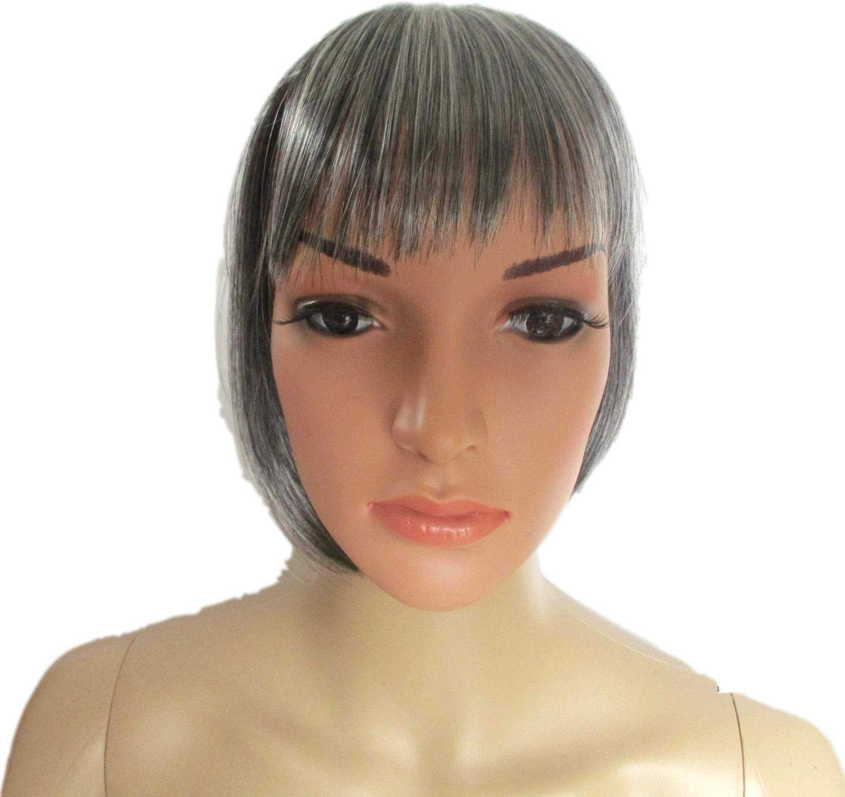 Clip In Super Fringe Bang Topper Hairpiece in Salt Pepper Grey