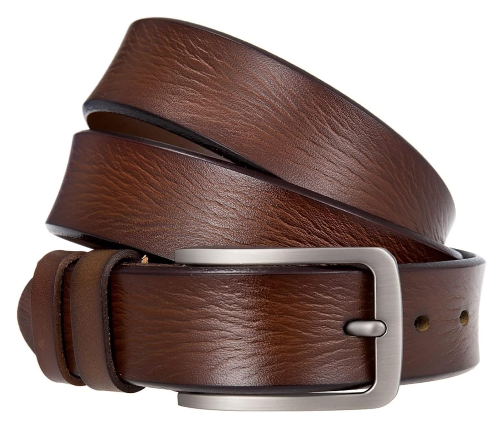 Cinturón ajustable de cuero genuino, Cinturón de cuero for hombre con hebilla antirrayas Pretina delgada de cuero ajustable ancha for jeans, pantalones, pantalones casuales de negocios(Brown,Length 12