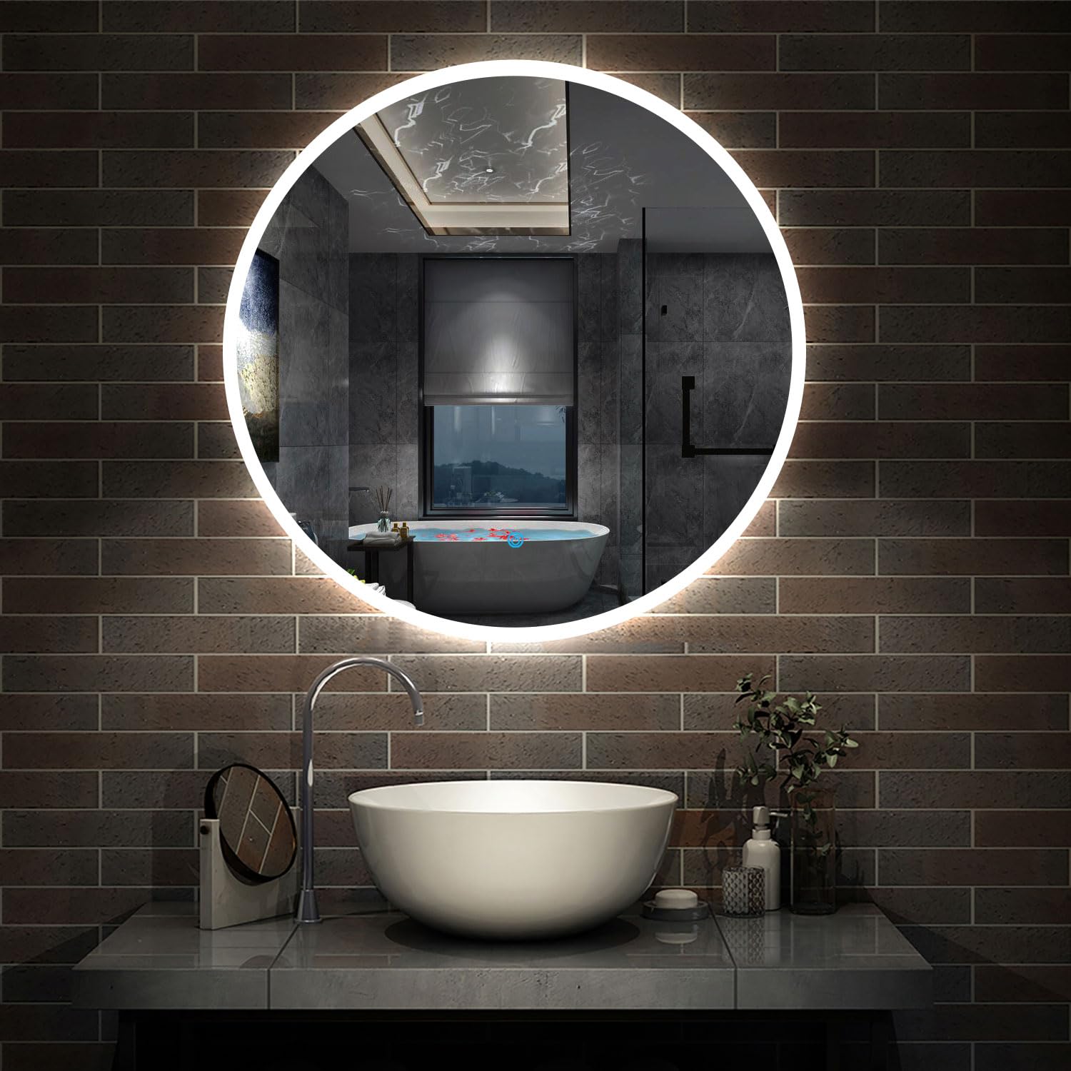 Biubiubath Espejo Redondo de baño LED 80cm + antivaho + Brillo Ajustable