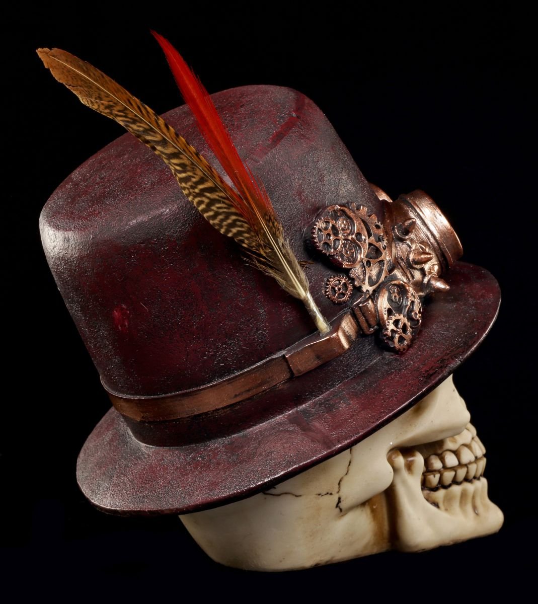 Steam Punk Calavera Figura con sombrero y Muelle – Cráneo Calavera Cráneo Gótico decorativo