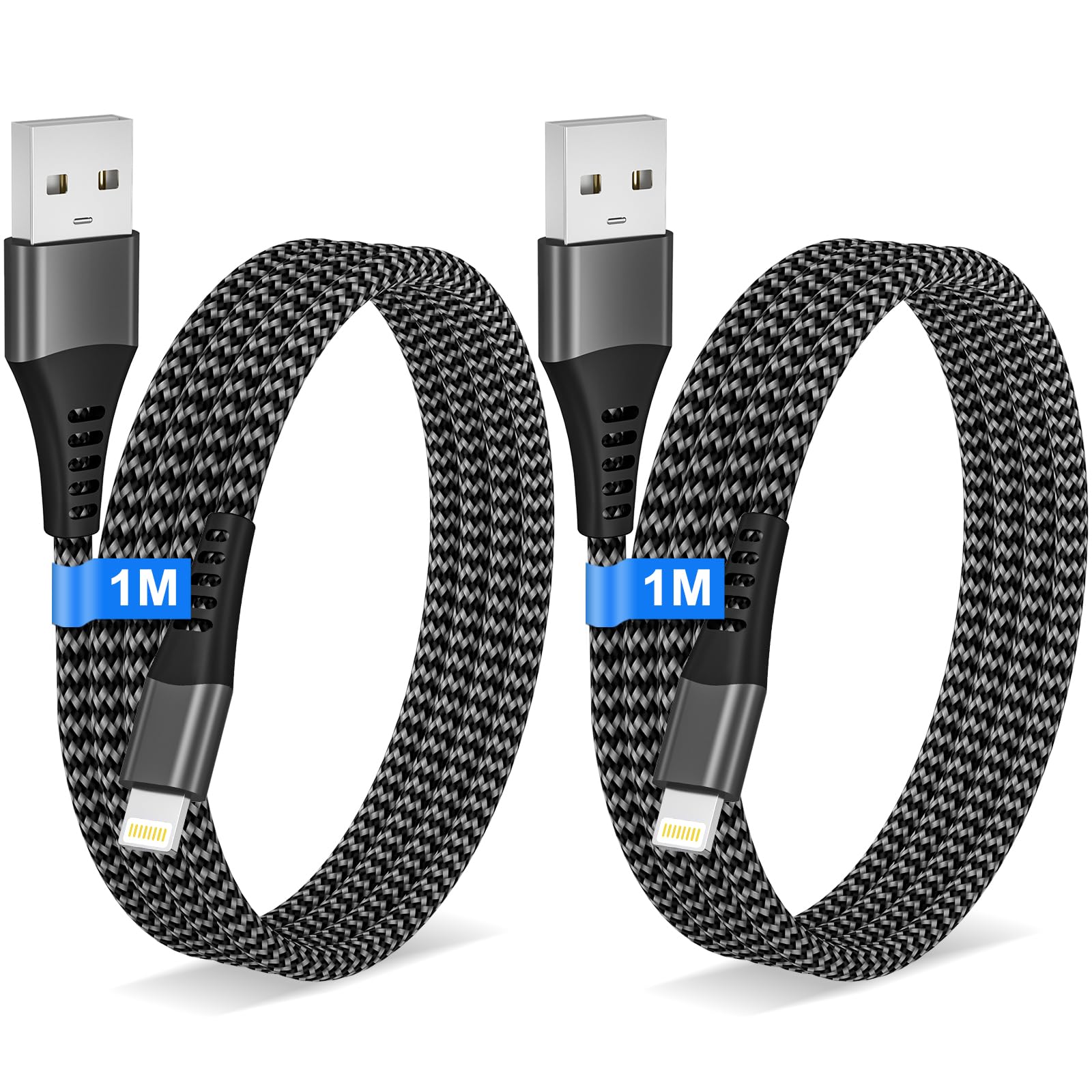Câble iPhone lightning 1M 2Pack, [Certifiés MFi] Câble Chargeur iPhone Câble Lightning USB Nylon Cable Cordon iphone Charge Rapide pour iphone 14 13 12 11 Pro Max Mini XS XR X 8 8 Plus 7 6 Plus