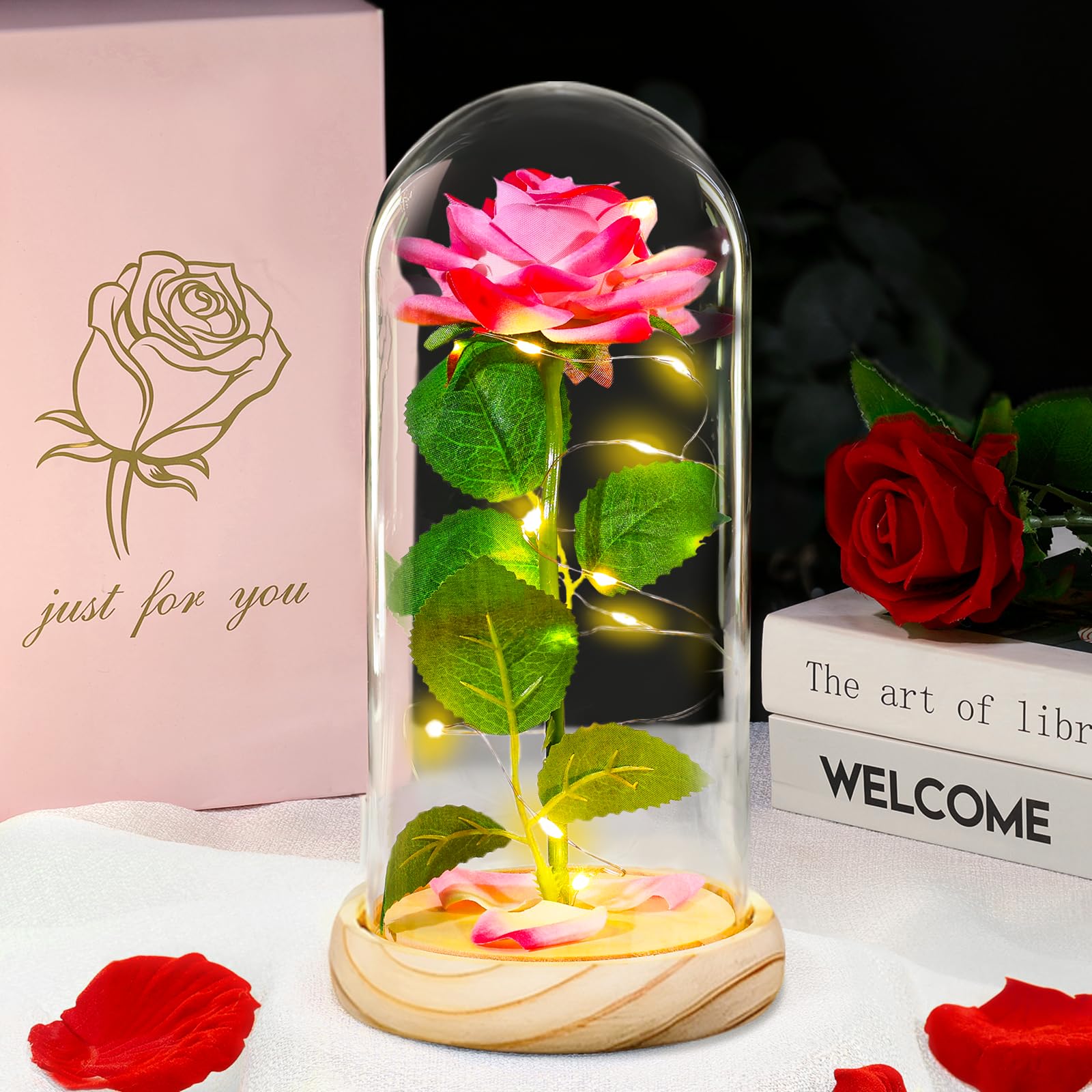 DEEMEI Mothers Day Rose Gifts for Mum, Mother's Day Eternal Rose Flower Birthday Gifts for Mum Wife Girlfriend Galaxy Crystal Rose Light Up Flower In Glass Dome for Mothersday Anniversary Presents