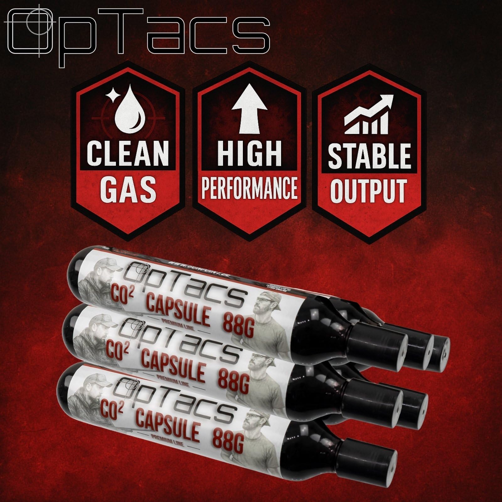 OpTacs 88g CO2 Kapsel 10er Set – CO₂-Kartusche für Luftdruckwaffen, Airsoft, Paintball – Gewinde M16x1,5 – langanhaltend & präzise