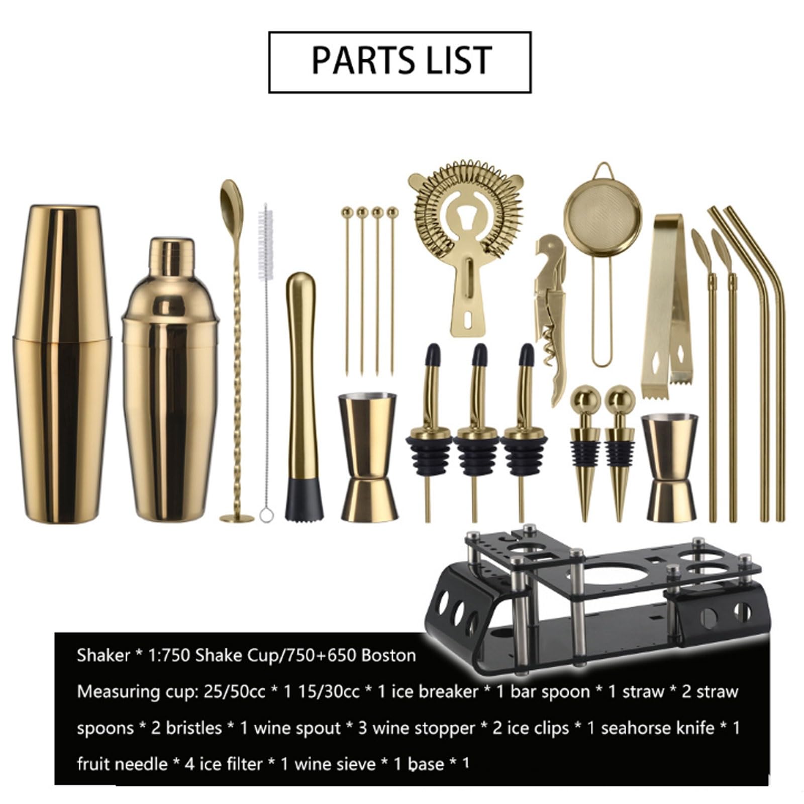 Kit de Barman 24 pièces en Acier Inoxydable, Ensemble d'ustensiles de Bar et de Shaker à Cocktails for Barman(Silver)
