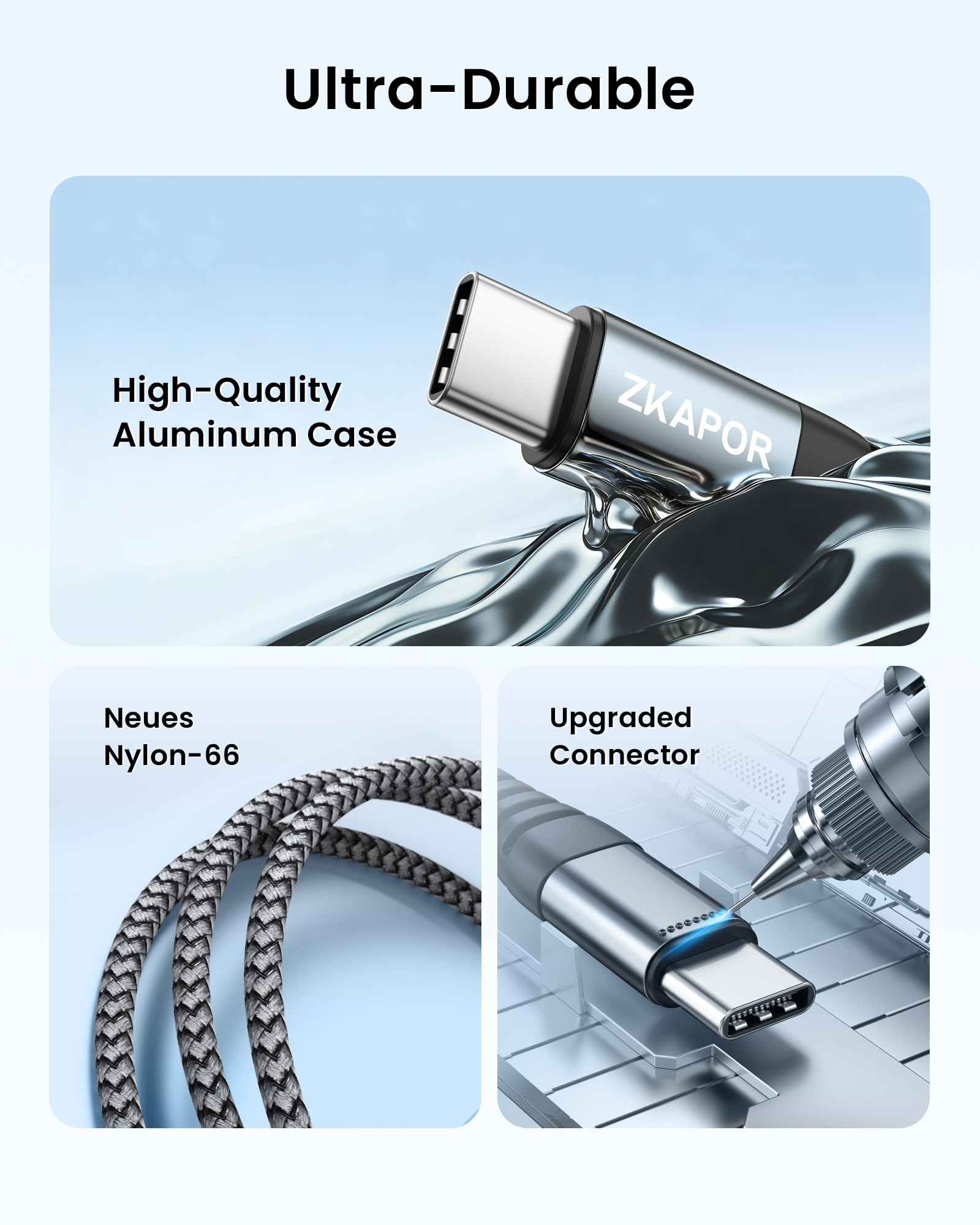 ZKAPOR Cavo USB Type-C Corto [2Pezzi, 30CM], Cavo USB C 3A Ricarica Rapida Nylon Intrecciato Compatibile per iPhone 15/15 Pro Max, Samsung Galaxy S23/S22, Note 10, P40/P30, Google Pixel -Grigio