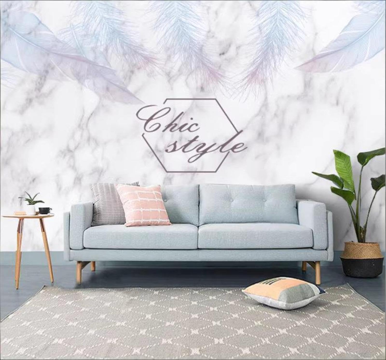 Minimalist Luxury Colourful Feathers Marble Effect 3D Wallpaper Easy Install Feature Office Living Room Sofa Bedroom TV Background Wall Decoration-250cm×170cm