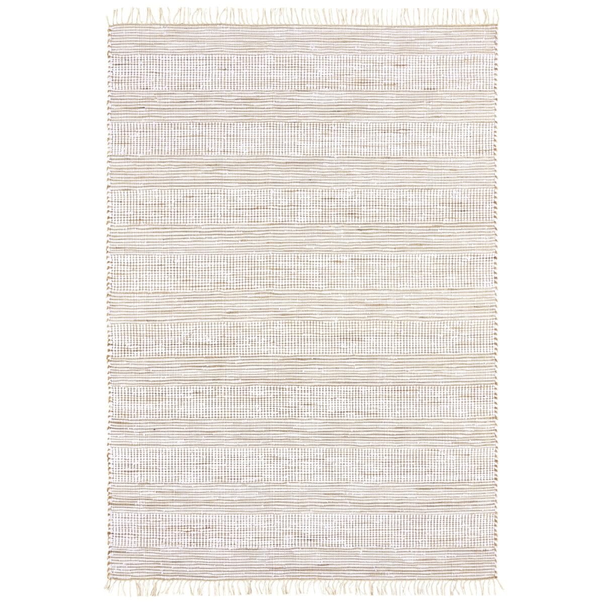 Tapis à franges en coton et jute blanc motif rayé naturel 160x230