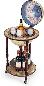 Goplus Globe Bar, 17.5” Globe Bar Liquor Cabinet with Wheels, Bottom Shelf, Old World Map, 16th Century Italian Replica Bar Globe, Retro Wine Stand, Globe Bar Cart for Dining Room Living Room Home