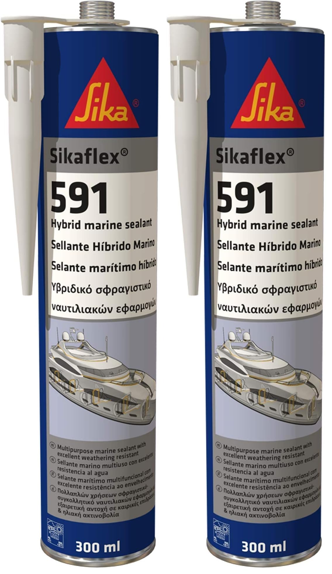 SIKA - Sellador multiusos para aplicaciones marinas - Sikaflex 591 - Negro - Sellado de juntas elástico - Interior y exterior - 300 ml (sólo para profesionales) (Paquete de 2)