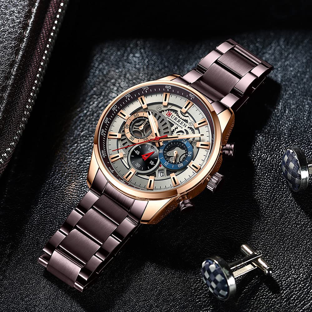 FANMIS Mens Luxury Watches Business Chronograph Dress Waterproof Stainless Steel Analog Quartz Wrist Watch