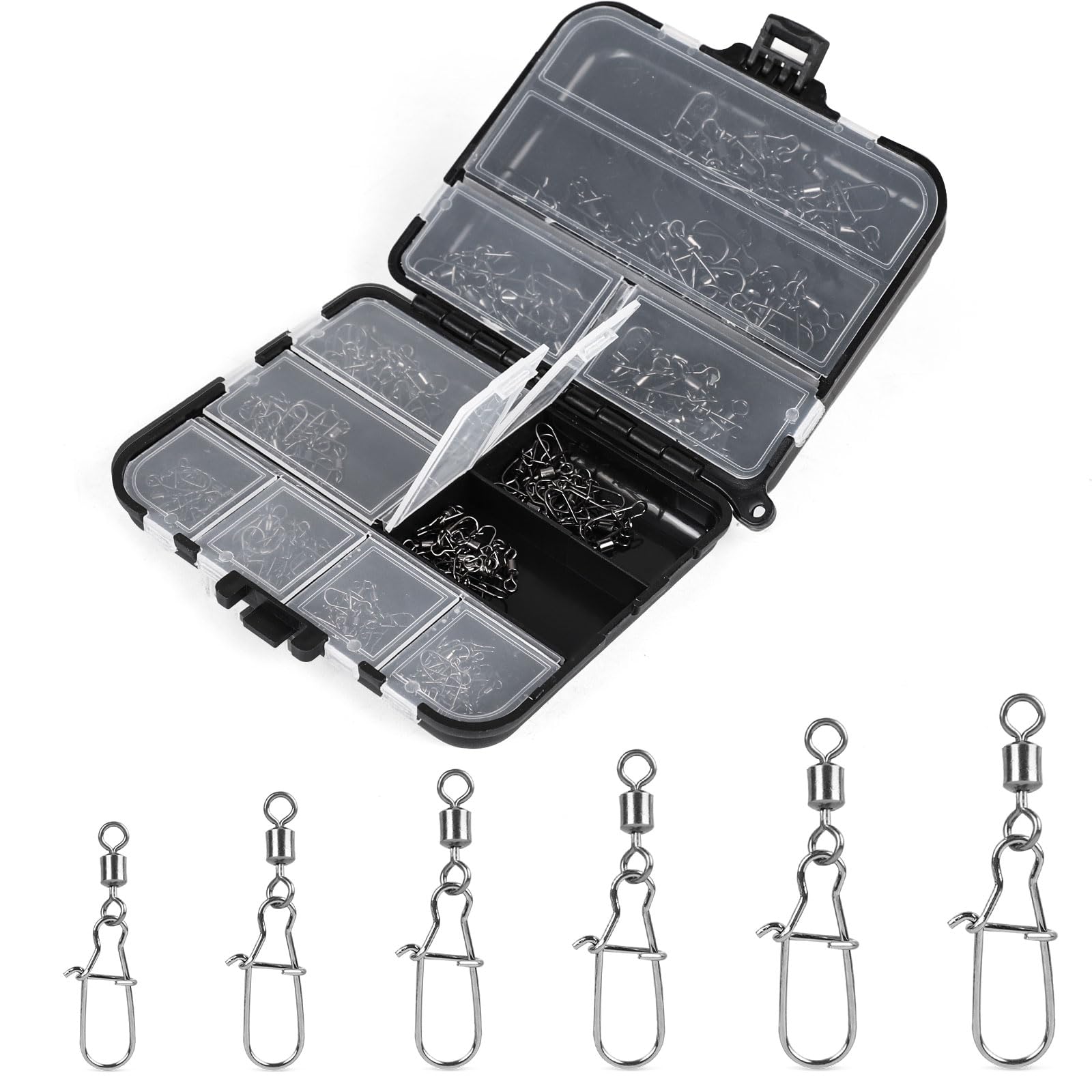 DBREAKS Émerillons de Pêche 150 Pièces 1# 2# 4# 6# 8# 10# - Pêche en Acier Inoxydable Emerillons, Pêche Résistant à la Corrosion Connecteur, pour Eau Salée et Eau Douce, pour la Pêche en Mer