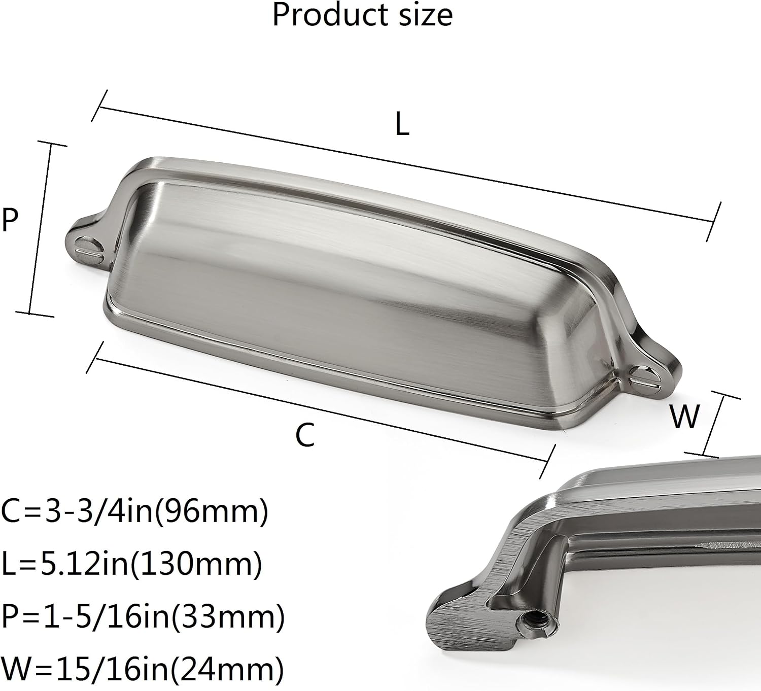 6 Pack 3-3/4 inch (96mm) Brushed Satin Nickel Cabinet Cup Pulls Drawer Pulls Kitchen Hardware Cabinet Handles Drawer Handles Knobs Cup Pull.