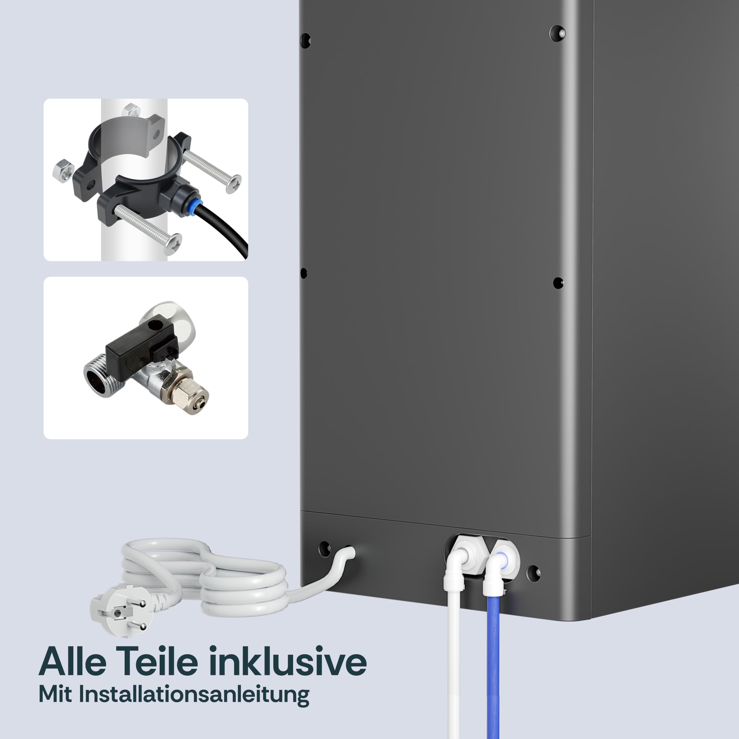 Slim Osmoseanlage Trinkwasser Auftisch Direct Flow Umkehrosmoseanlage Heißwasserspender 4 Temperaturstufen 3S-Heizung Kalkfilter UV