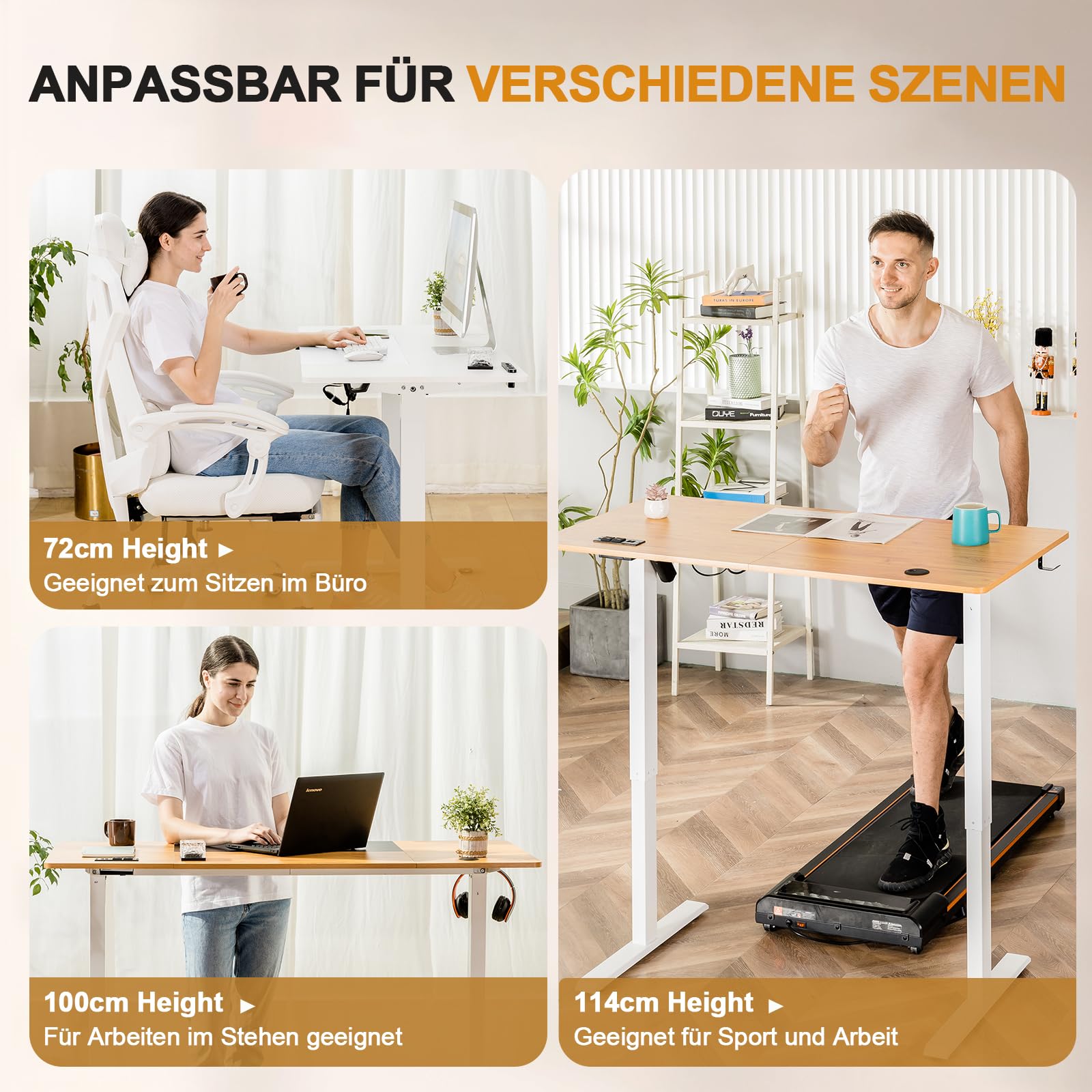 COMHOMA Höhenverstellbarer Schreibtisch 160x70 cm mit USB-Buchse und Haken, Elektrisch Verstellbarer Computertisch, Steh-Sitztisch Stehpult Stehschreibtisch Weiß