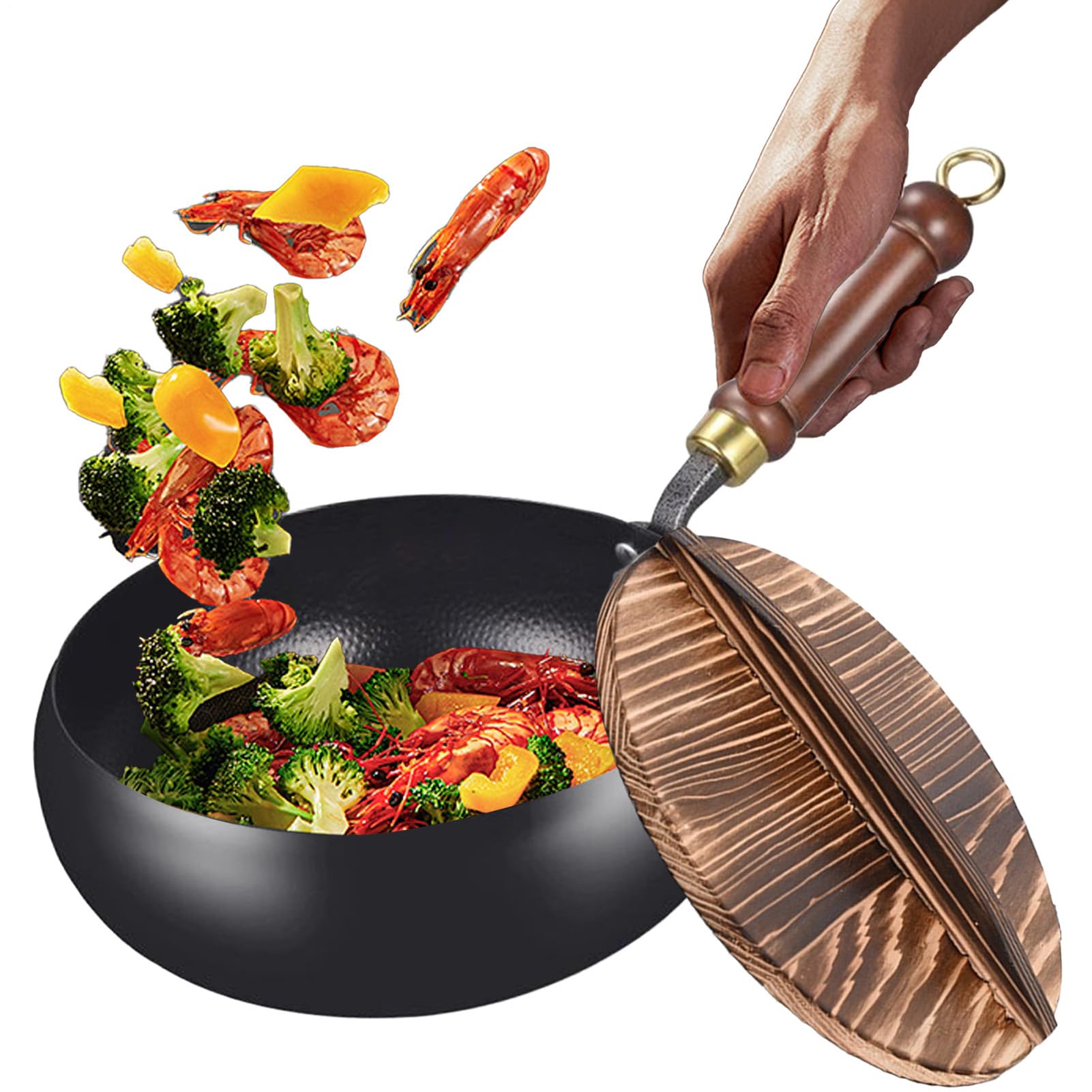 Wok en fer forgé à la main antiadhésif usage cuisine intérieur extérieur