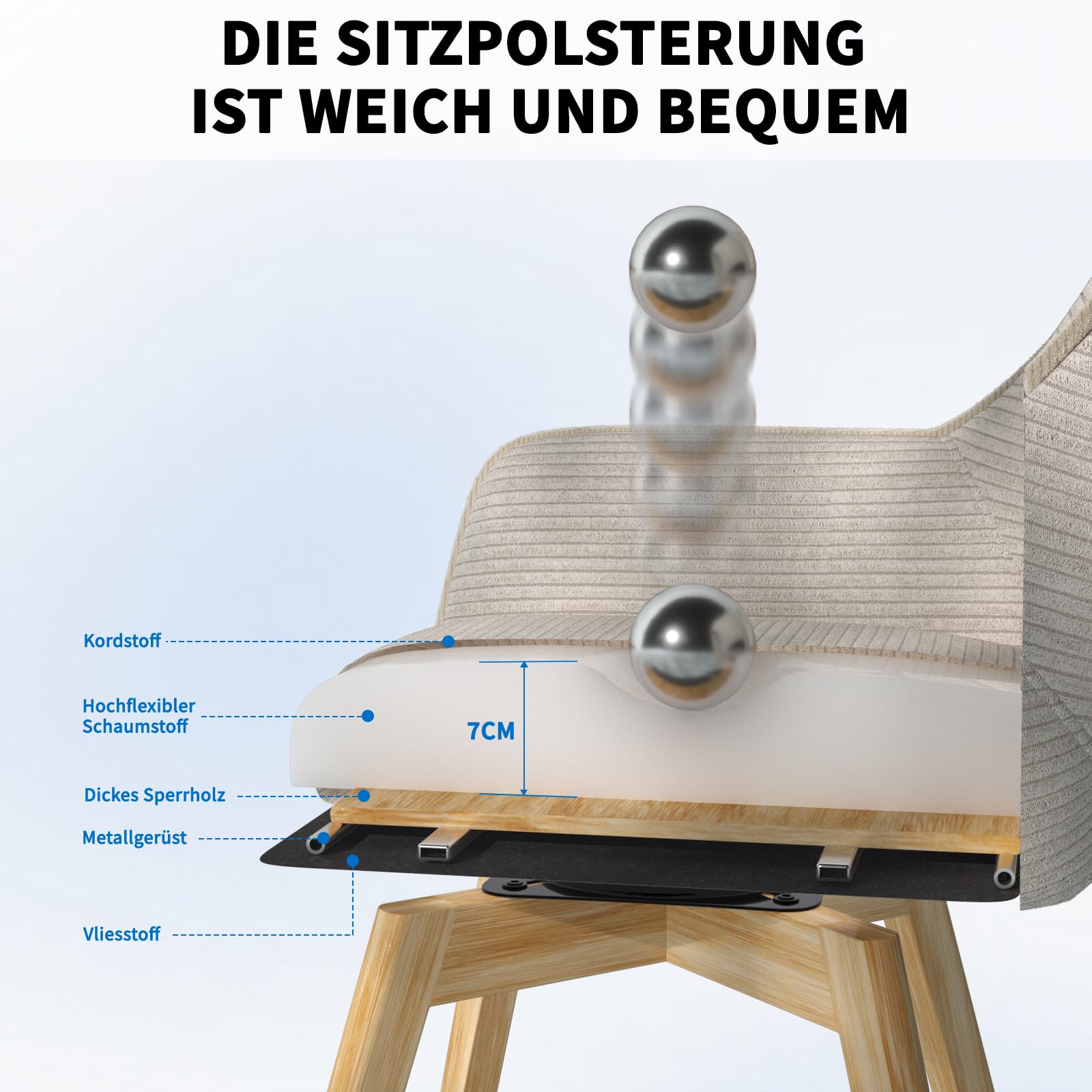 JIJIAN 6er Set 360° Drehbare Esszimmerstühle mit Armlehnen, Taupe | Drehbar Stühle Esszimmer mit Holzbeinen, Moderner Küchenstuhl aus Cord, Polsterstuhl für Esszimmer, Küche, Wohnzimmer