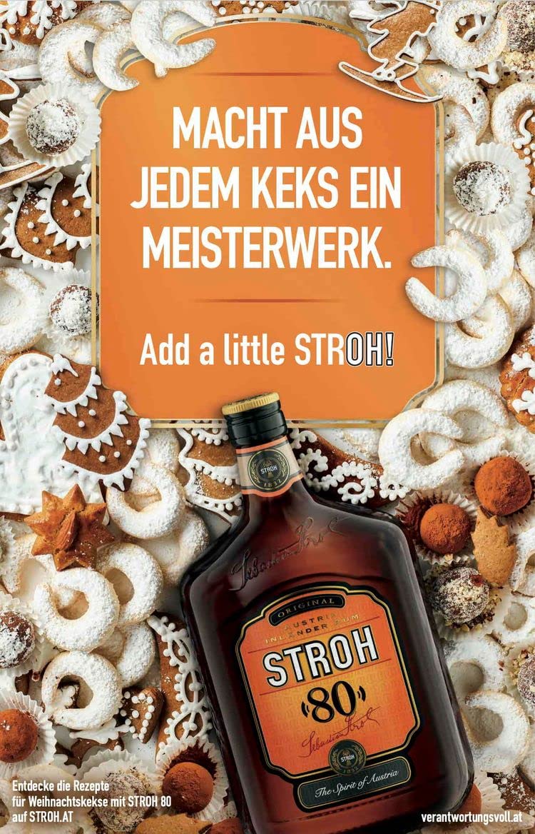 Stroh 80 RUM STROH 80 Austria Inlander Rum 70 cl, Original STROH Inländer Rum, essenza di rum per la tradizione culinaria e dolciaria austriaca in pasticcini, torte e dessert e cocktail