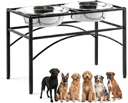 Funkeen Elevated Dog Bowls Raised Pet Feeder Cat Food & Water Diner Stand Set w/ 2 Removable Stainless Steel Bowls (2 Quarts/