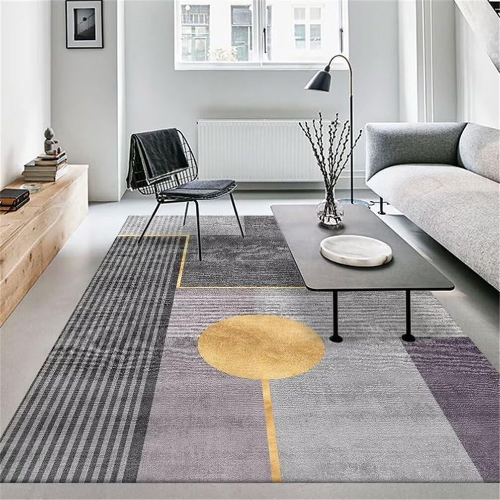 Tapis de chambre grand tapis bureau XXL gris 50x80cm à rayures géométriques