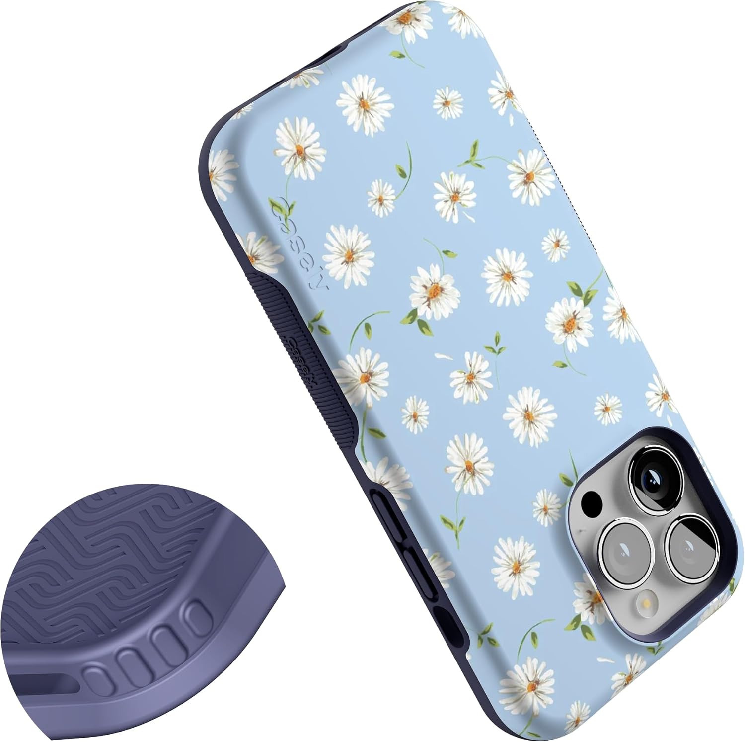 Casely iPhone 13 Pro Case | Daisy Daydream | Baby Blue Floral | Bold Protective Design | Compatible with MagSafe