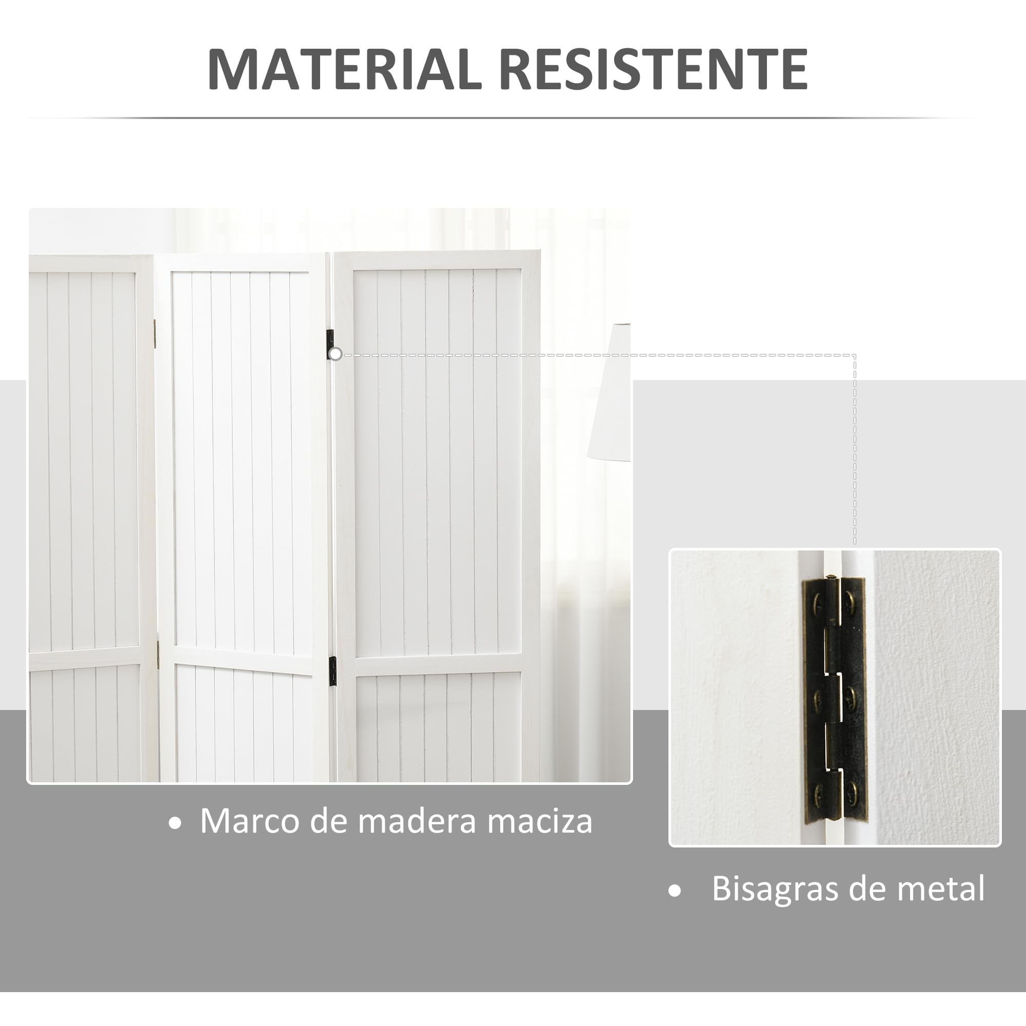 HOMCOM Biombo de 3 Paneles Divisor de Habitación Plegable 120x1,8x170 cm Separador de Ambientes con Pantalla de Privacidad Estilo Rústico para Oficina Dormitorio Salón Blanco