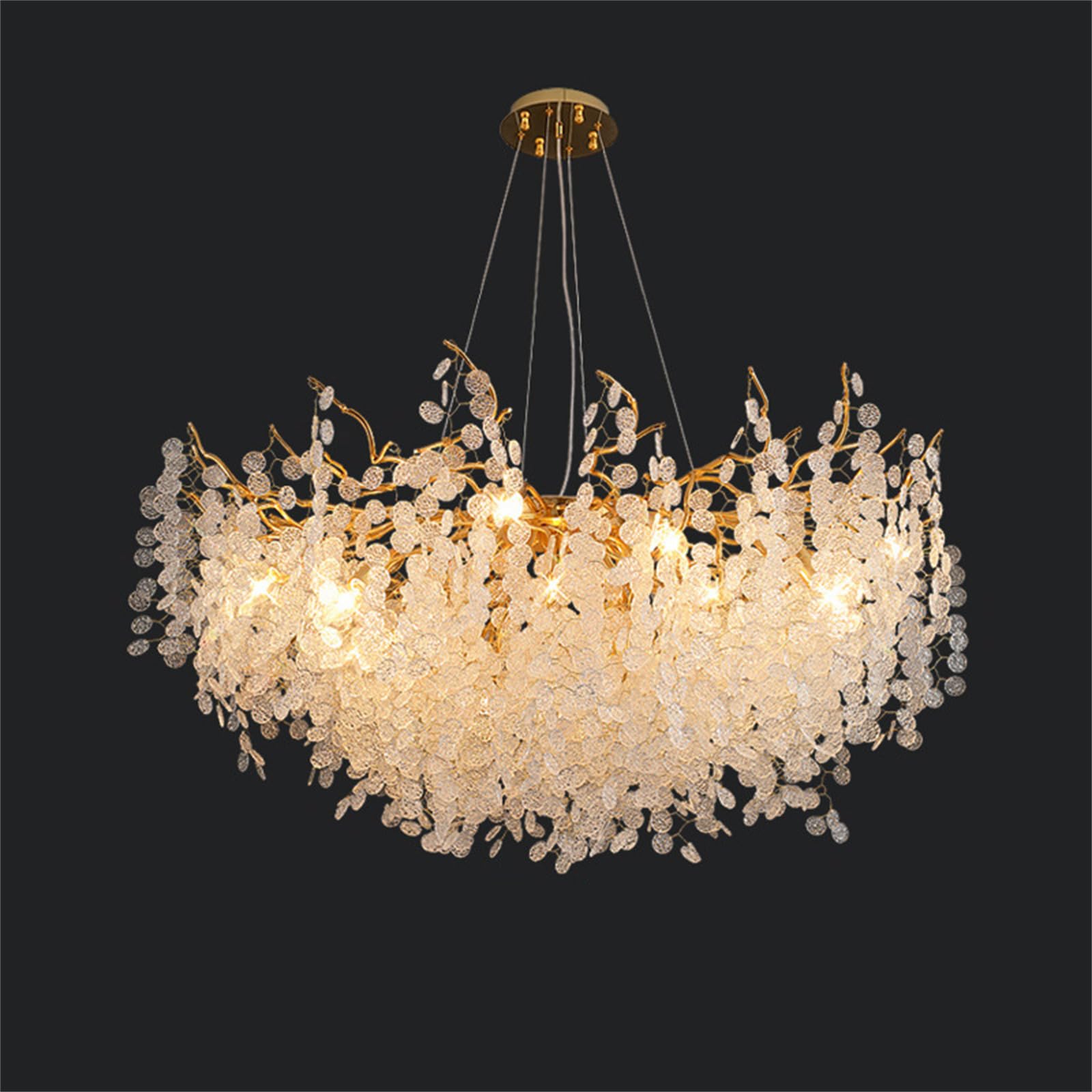 KXEcoLife Modern Crystal Tree Branch Chandelier, Luxury Art Deco Raindrop Pendant Light Fixture for Dining Room Living Bedroom Foyer Entryway,Round D80cm