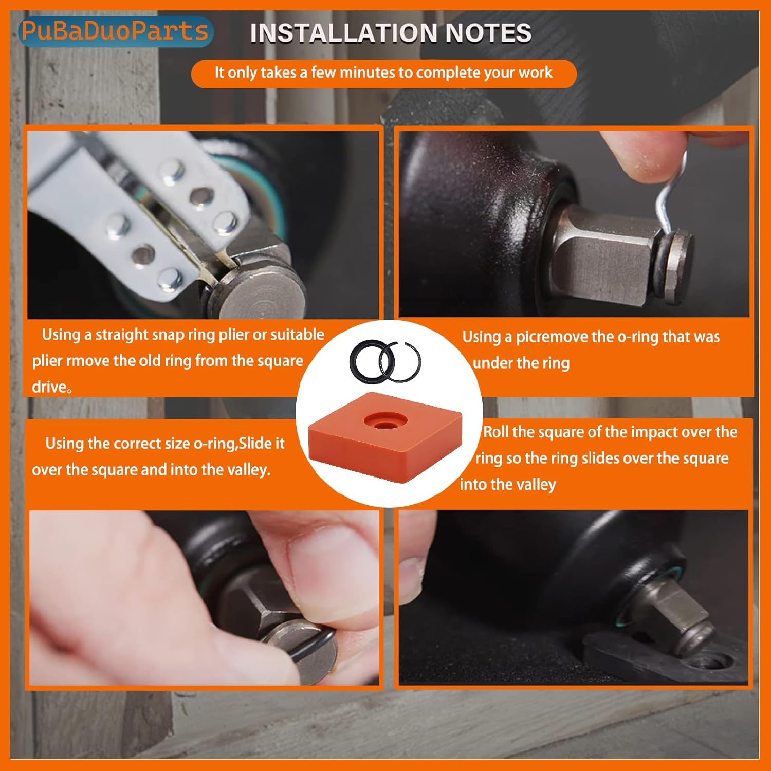 [10-Pack] 3/8" Impact Wrench Retaining Ring Clip with O-Ring & Retainer Ring Anvil Install Tool — Compatible with Milwaukee Type Cordless/Pneumatic Impact Tools