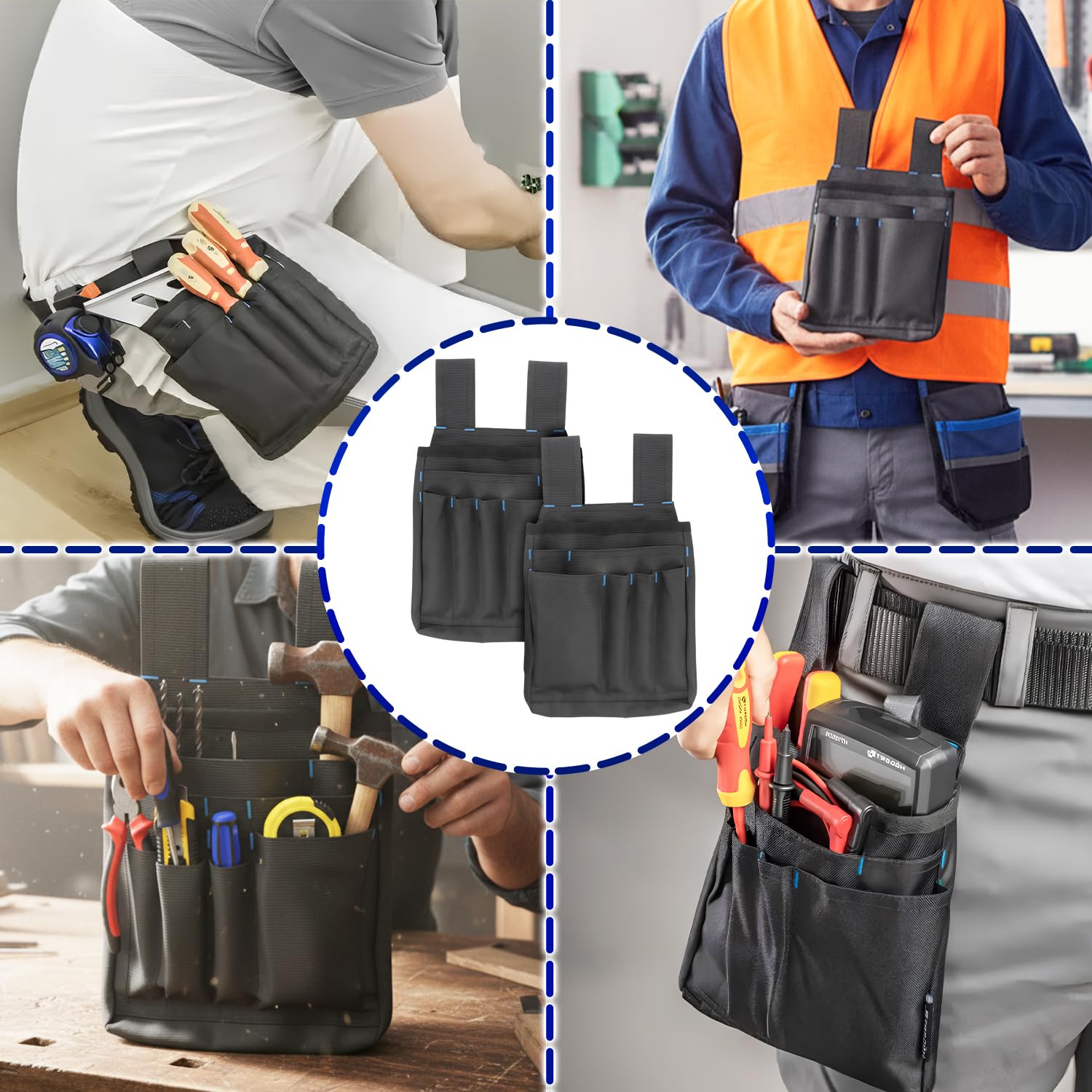 2 Pezzi Marsupio Porta Attrezzi 28,5 x 18 cm con 7 Scomparti - Borsello Porta Attrezzi da Lavoro Realizzata in Tessuto Oxford 600D - MONTERAL