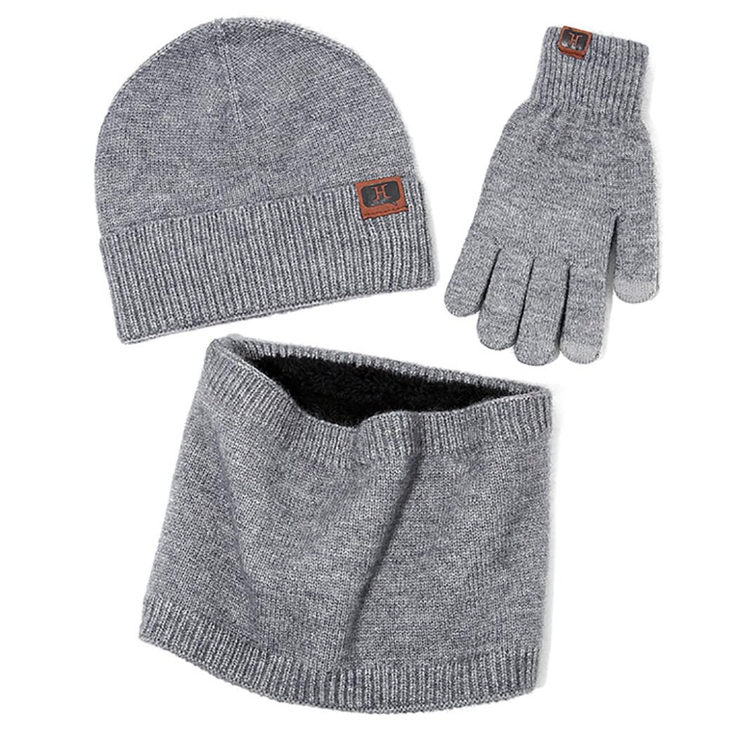 Thermal Unisex Rippstrickmütze, klassischer Loop-Schal und Handschuhe Set