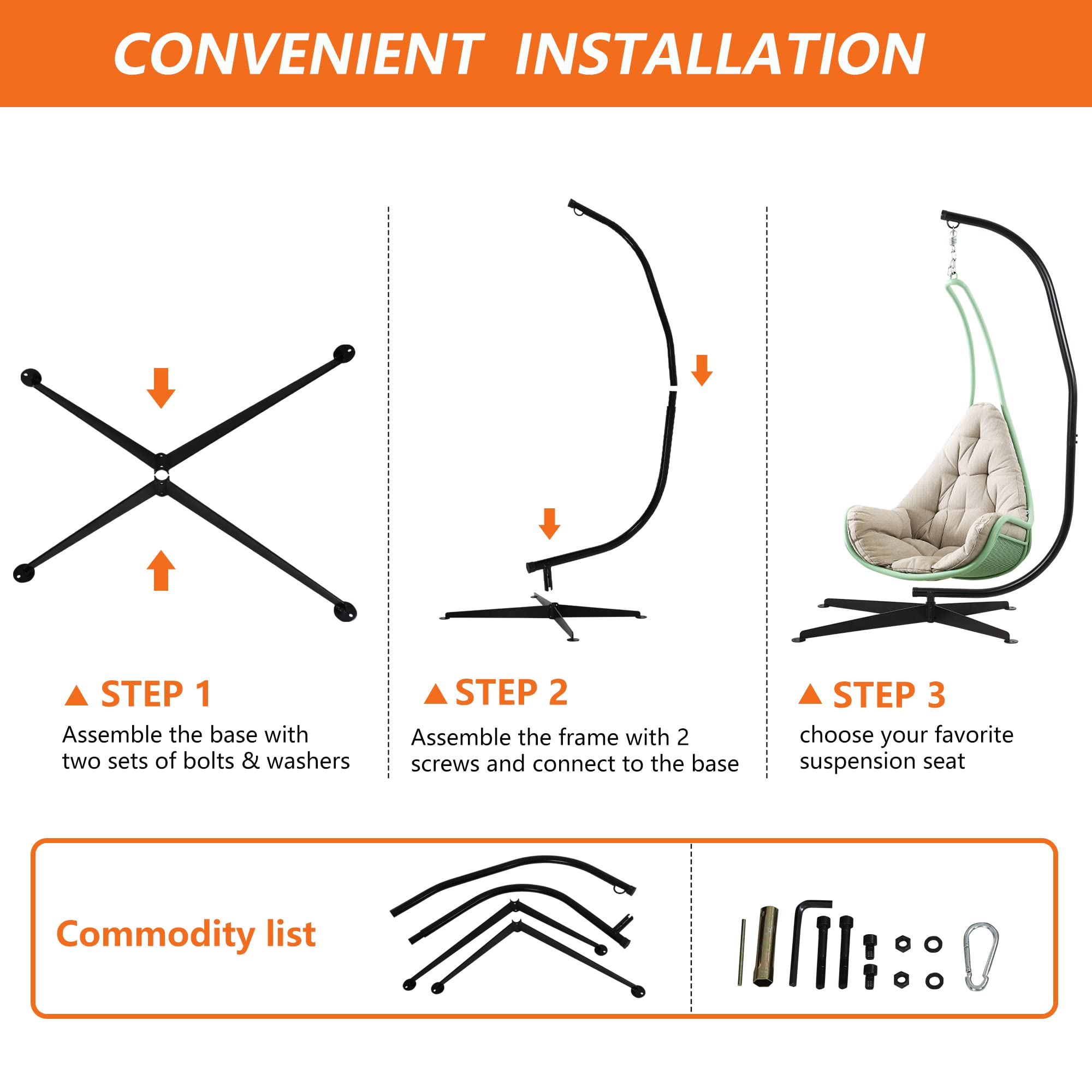 FDW Hammock Chair Stand, Outdoor Solid Steel Heavy Duty