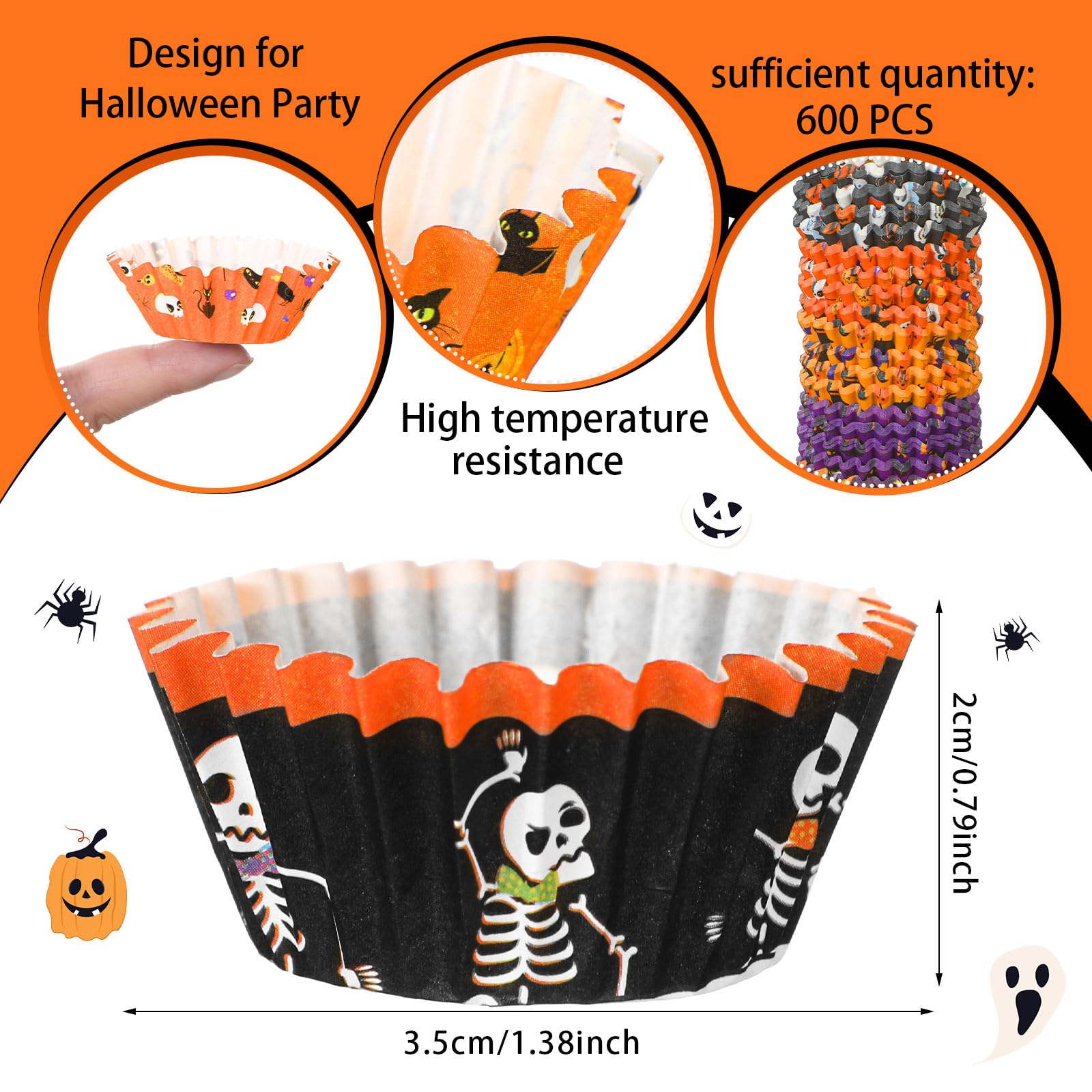 Gerrii 600 Pcs Halloween Mini Cupcake Liners Halloween Candy Cups Holiday Baking Cups Muffin Liners for Party Decorations Supplies, 6 Styles