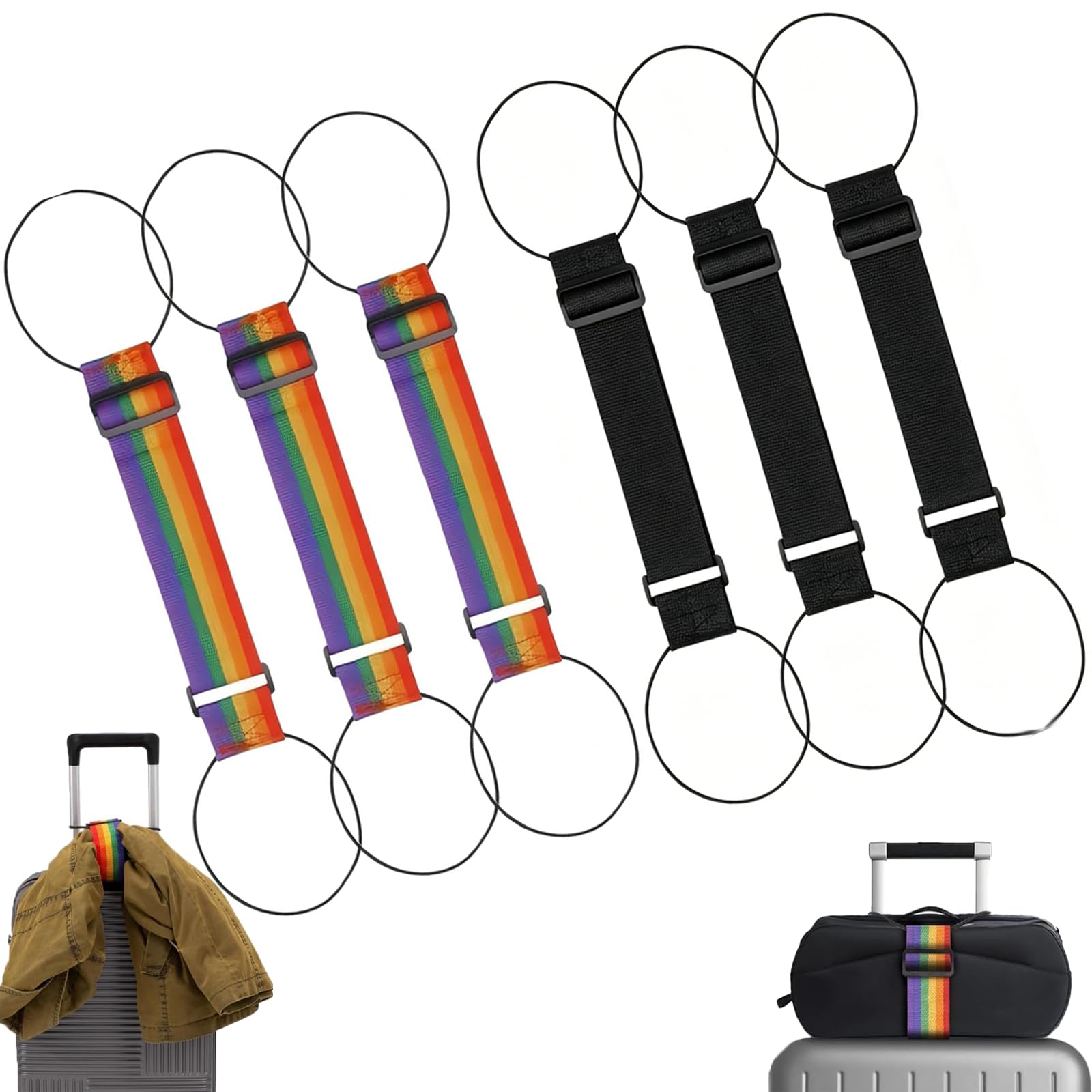 Luggage Binder Strap, Elastic Straps for Luggage Bags, Travel Strap for Suitcases, Rainbow and Black Luggage Belt Straps, Bag Belt Strap for Multiple Bags-image-41