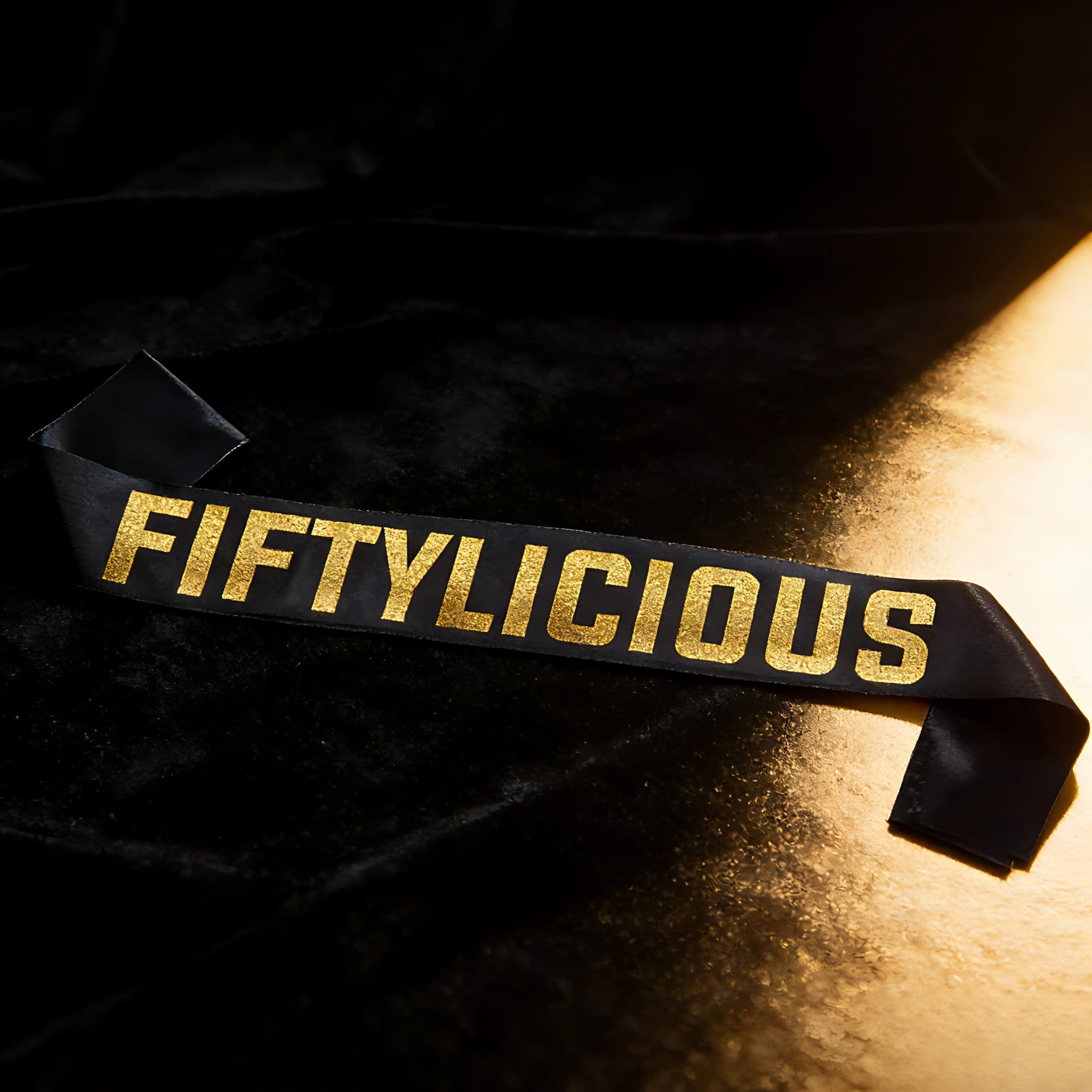 50th Birthday Sash for Women Men - FIFTYLICIOUS Adjustable Adult Birthday Sash with Non-Shedding Gold Sequins - Elegant 50th Birthday Party Decorations & Photo Props