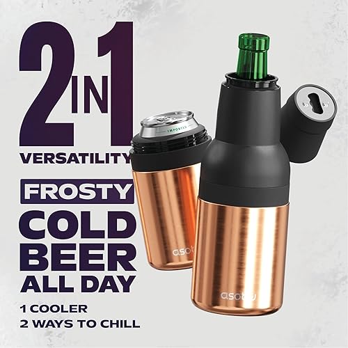 Miniatura 54 de Asobu Frosty Beer 2 Go Enfriador de botellas y latas de cerveza de acero inoxidable de doble pared con aislamiento al vacío y destapador de cerveza