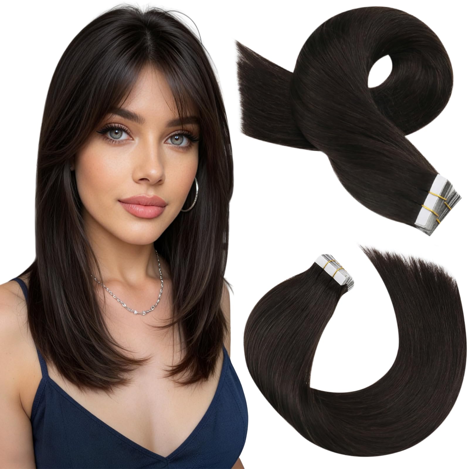 Moresoo Tape Hair Extensions Real Human Hair 18 Inch Jet Black Human Hair Extensions Tape in Black Remy Hair Straight Silky Soft for Women Natural Looking 20pcs/50g #1 — view 74
