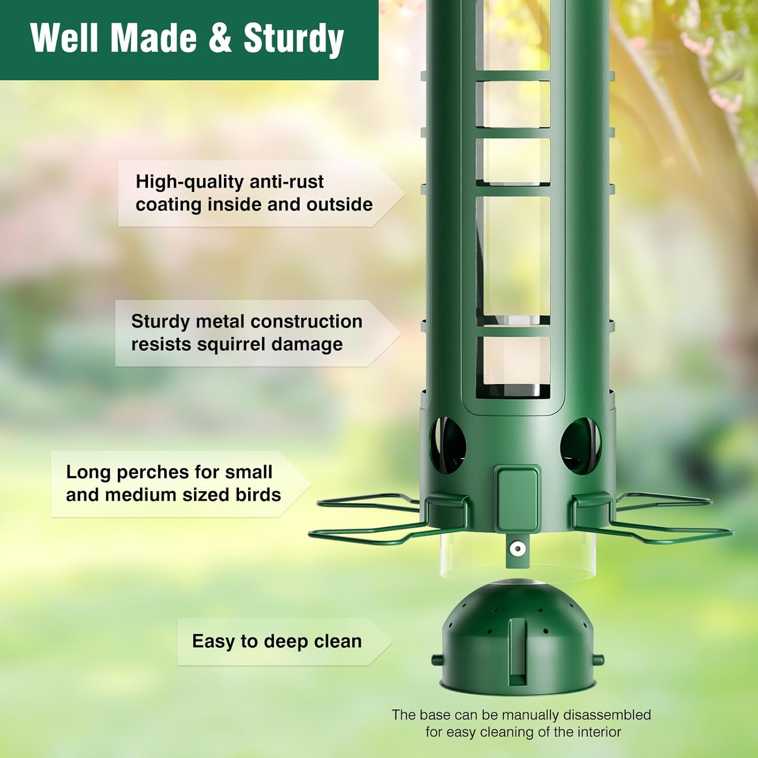 Squirrel Proof Bird Feeder for Outdoors Hanging, Removable Base, Easy to Clean, Weatherproof & Rustproof, Metal Tube Bird Feeder for Cardinals Finches Blue Jays, Gift for Mom, Dad