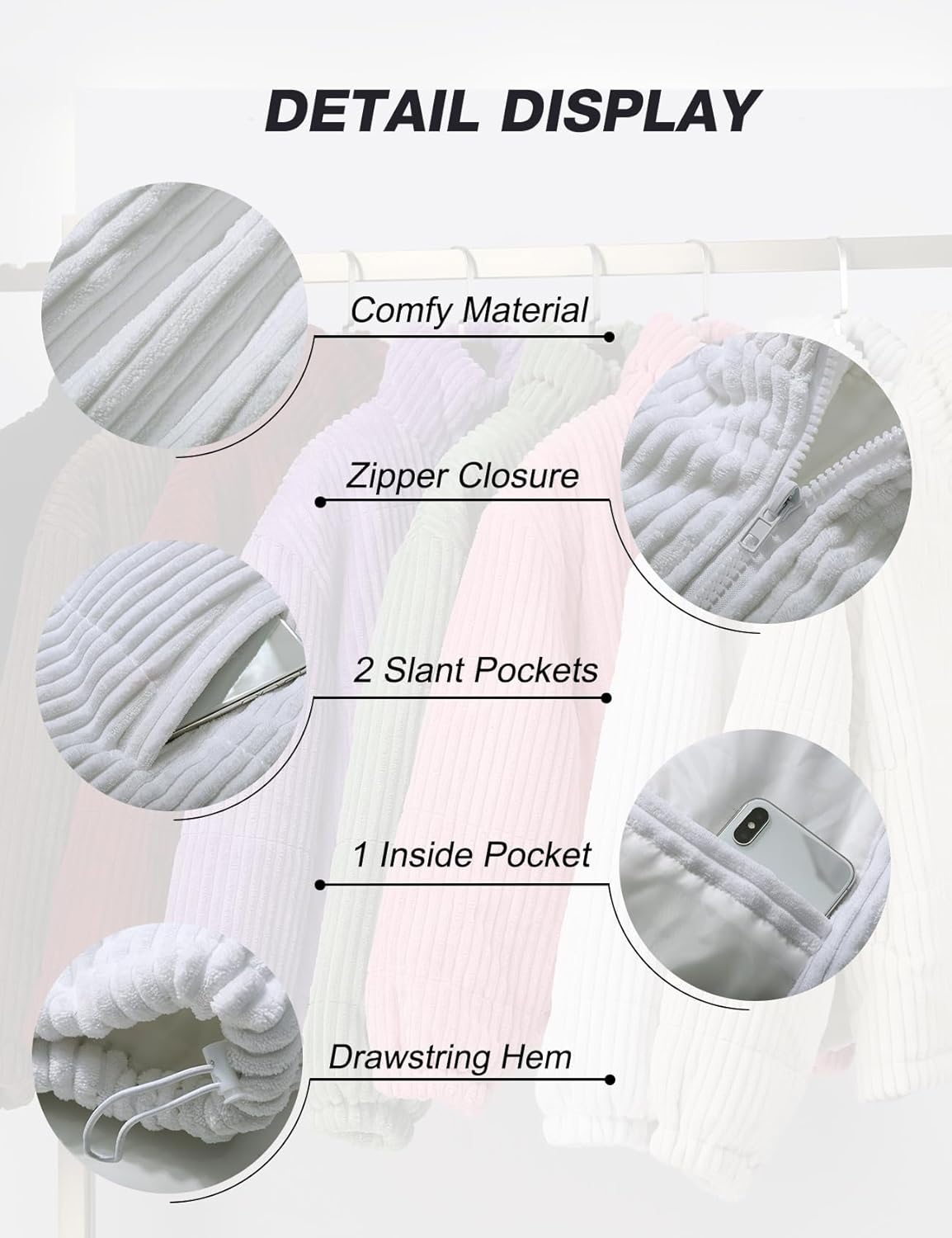 Flygo Corduroy Puffer Jacket Women Quilted Jackets Lightweight Baggy Zip Spring Fall Jackets Coats 2024 - Image 5