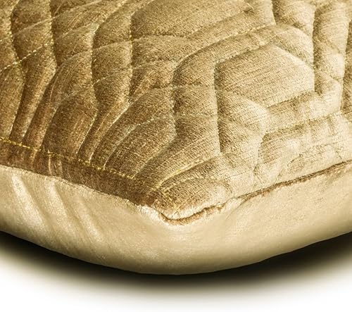 Miniatura 2 de The HomeCentric Funda de almohada lumbar decorativa dorada de 12 x 20 pulgadas, celosía de terciopelo, enrejado y almohada oblonga acolchada, patrón